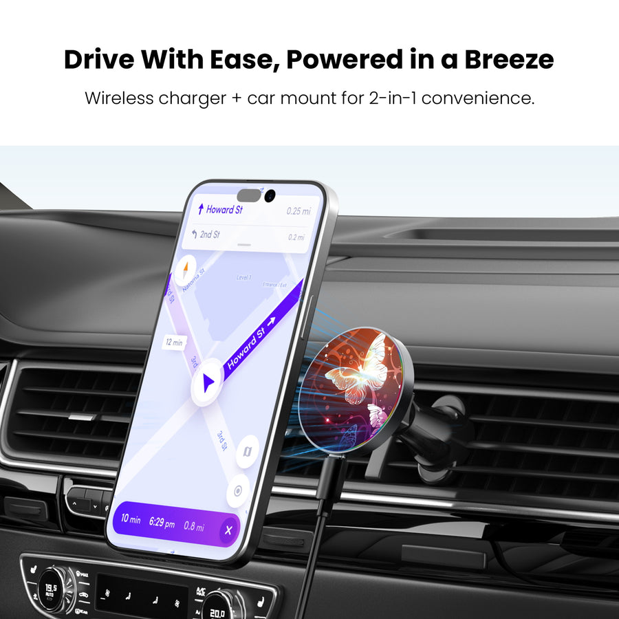 MyBat Design Lab Magnetic Wireless Charging Vent Mount - Black - Neon Butterflies - MCGWIRC21BK-022-4.jpg
