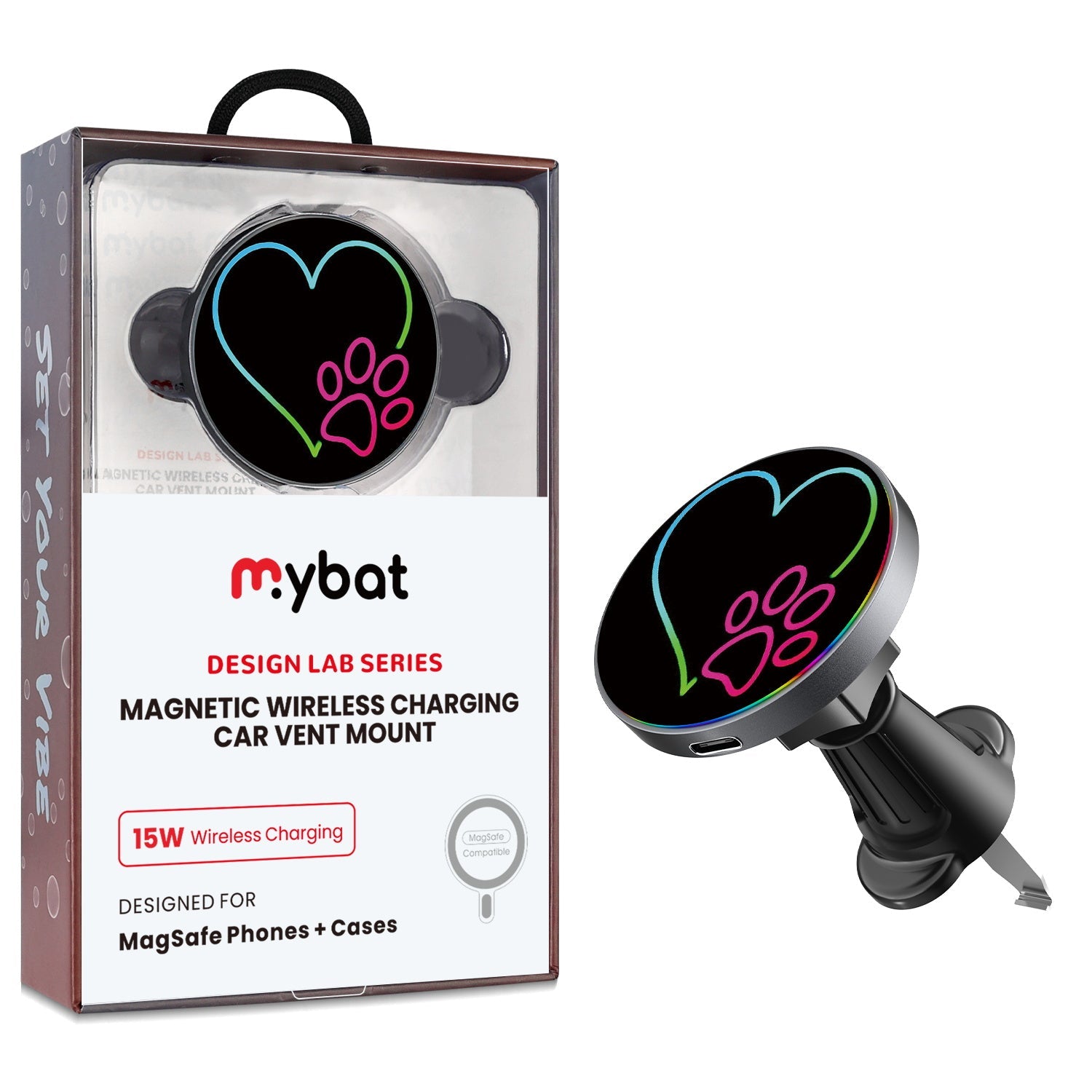 MyBat Design Lab Magnetic Wireless Charging Vent Mount - Black - Puppy Love