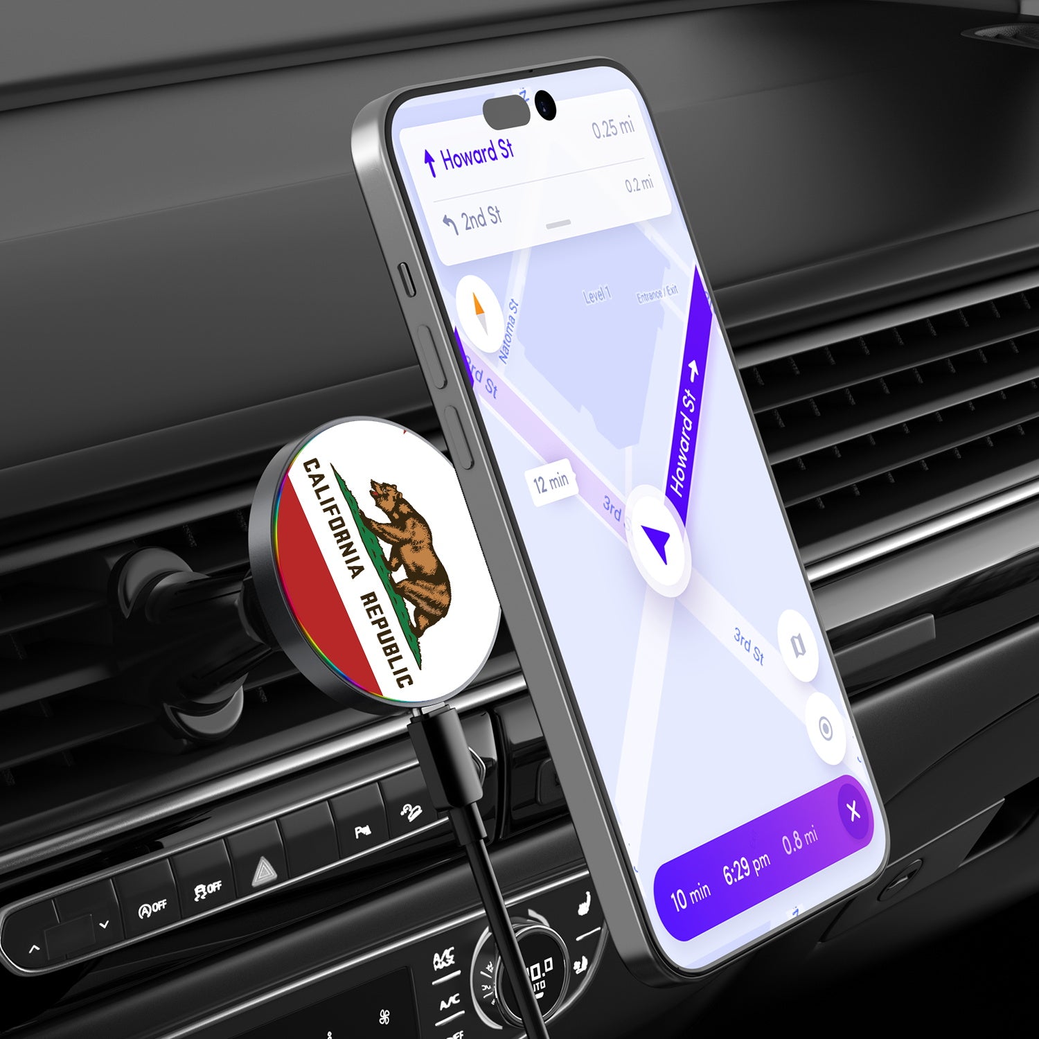 MyBat Design Lab Magnetic Wireless Charging Vent Mount - Black - California State Flag - MCGWIRC21BK-027-3.jpg
