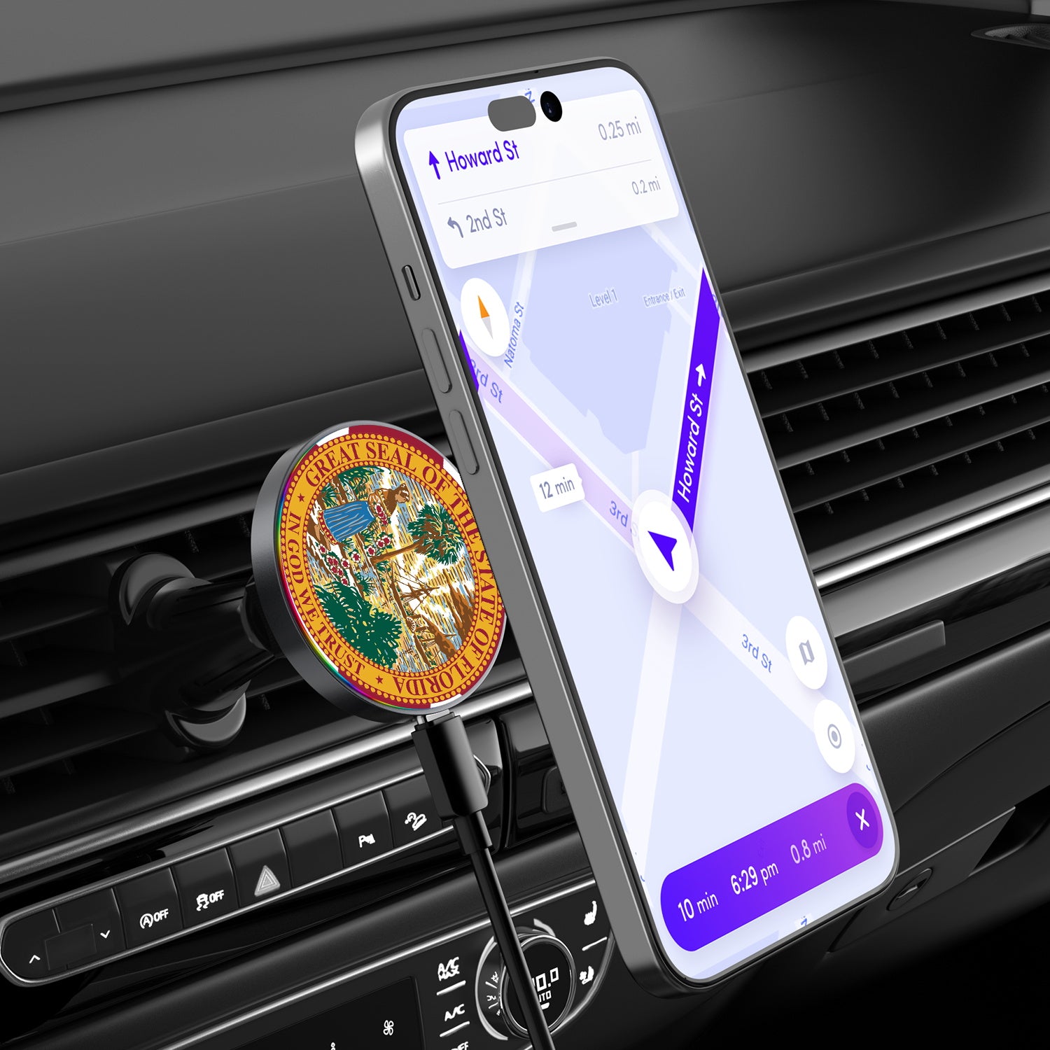 MyBat Design Lab Magnetic Wireless Charging Vent Mount - Black - Florida State Flag - MCGWIRC21BK-028-3.jpg