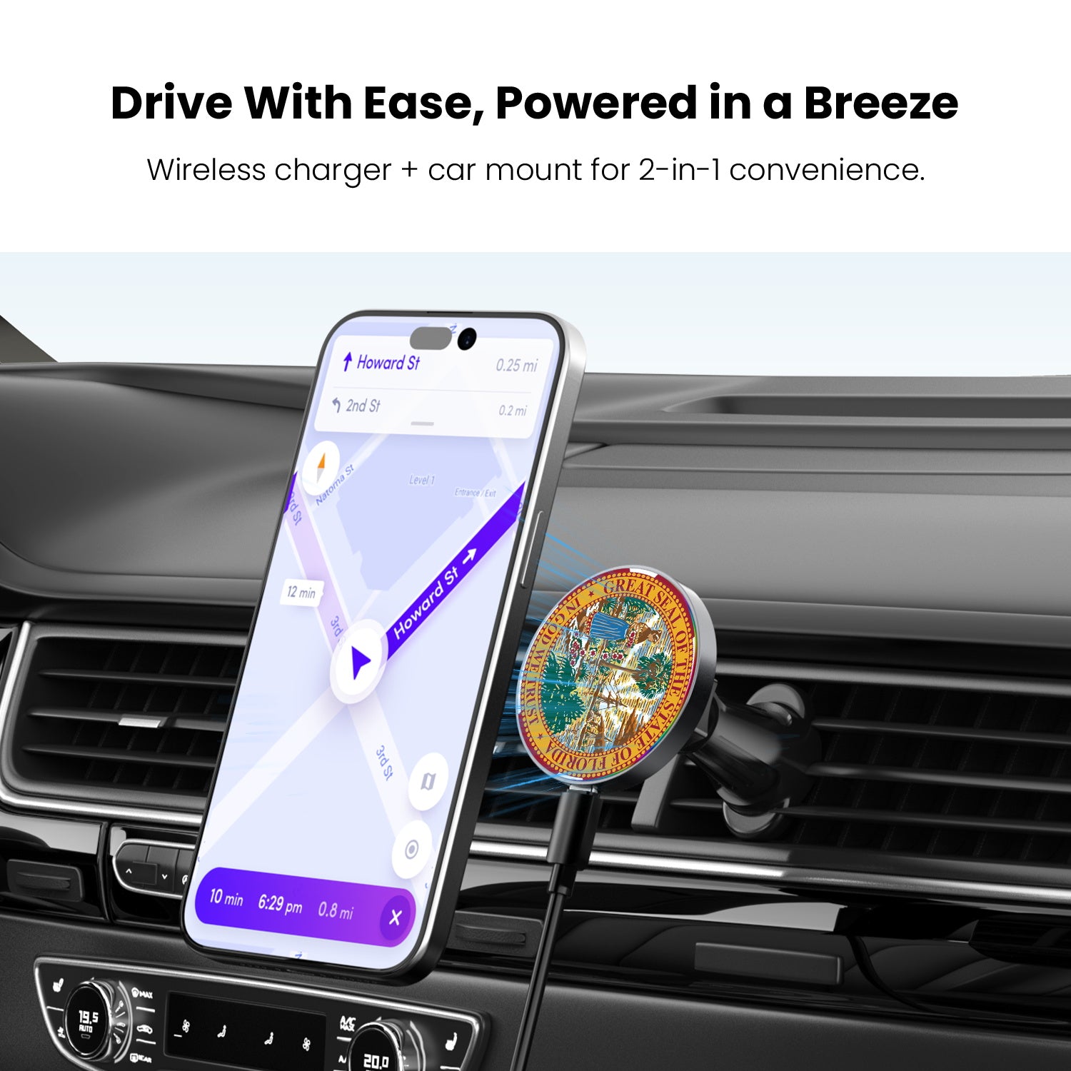 MyBat Design Lab Magnetic Wireless Charging Vent Mount - Black - Florida State Flag - MCGWIRC21BK-028-4.jpg