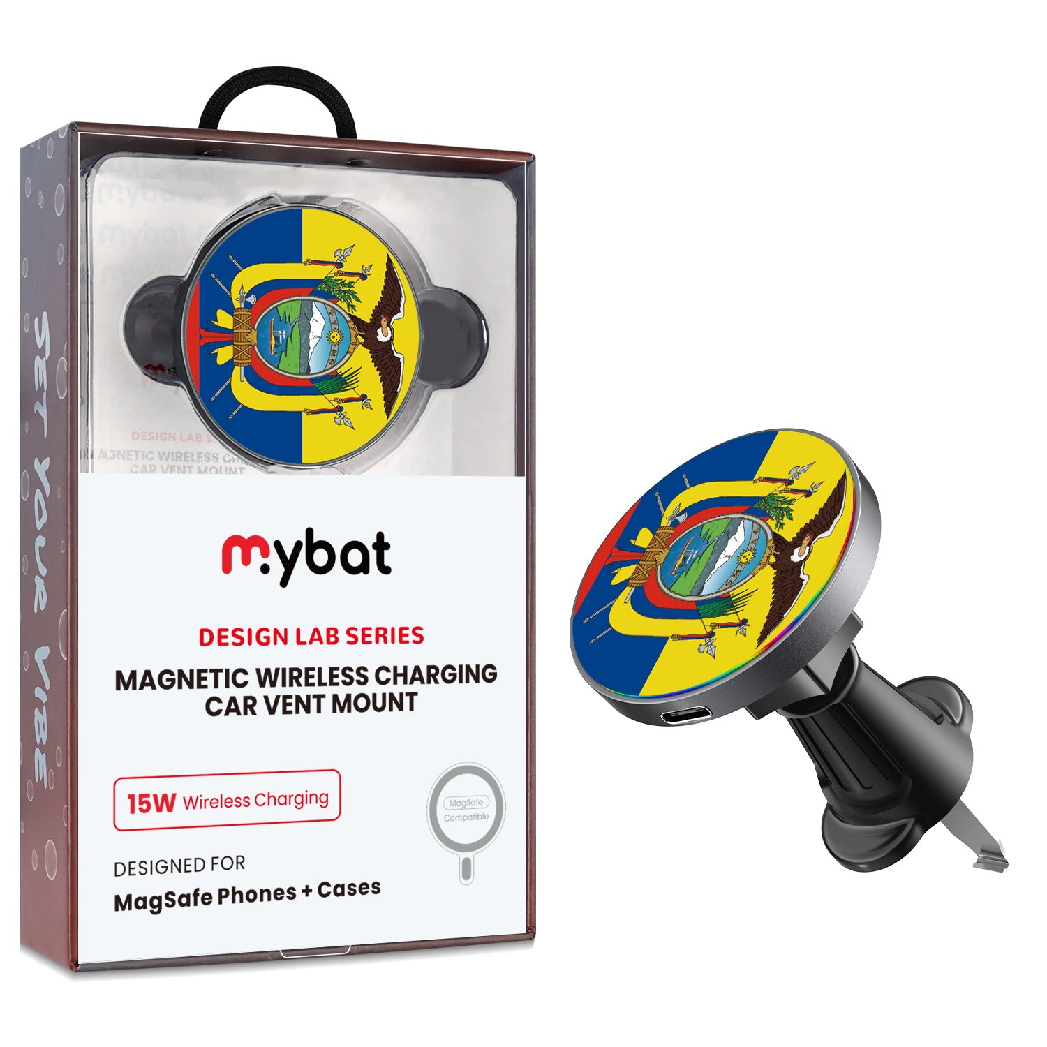 MyBat Design Lab Magnetic Wireless Charging Vent Mount - Black - Ecuadorean Flag - MCGWIRC21BK-030-1.jpg