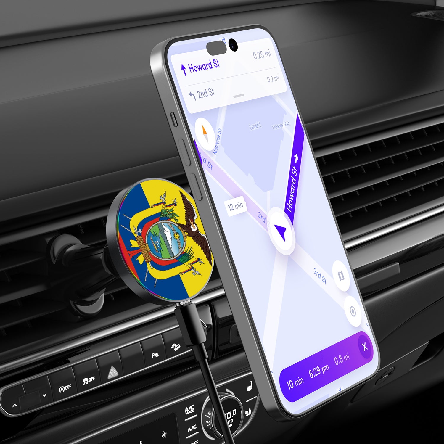 MyBat Design Lab Magnetic Wireless Charging Vent Mount - Black - Ecuadorean Flag - MCGWIRC21BK-030-3.jpg