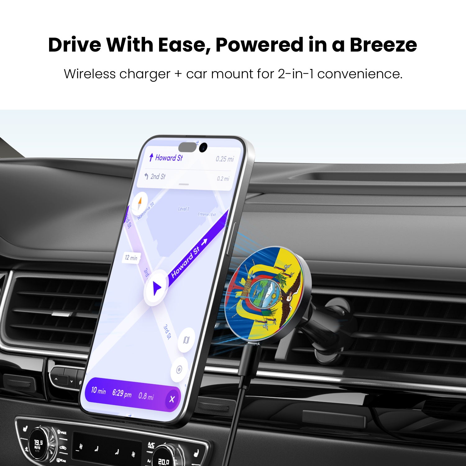 MyBat Design Lab Magnetic Wireless Charging Vent Mount - Black - Ecuadorean Flag - MCGWIRC21BK-030-4.jpg