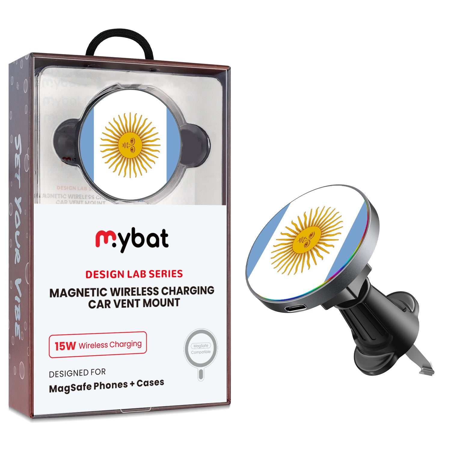 MyBat Design Lab Magnetic Wireless Charging Vent Mount - Black - Argentinian Flag - MCGWIRC21BK-031-1.jpg