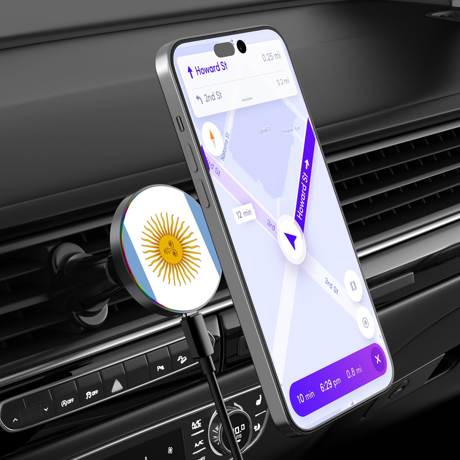 MyBat Design Lab Magnetic Wireless Charging Vent Mount - Black - Argentinian Flag - MCGWIRC21BK-031-3.jpg