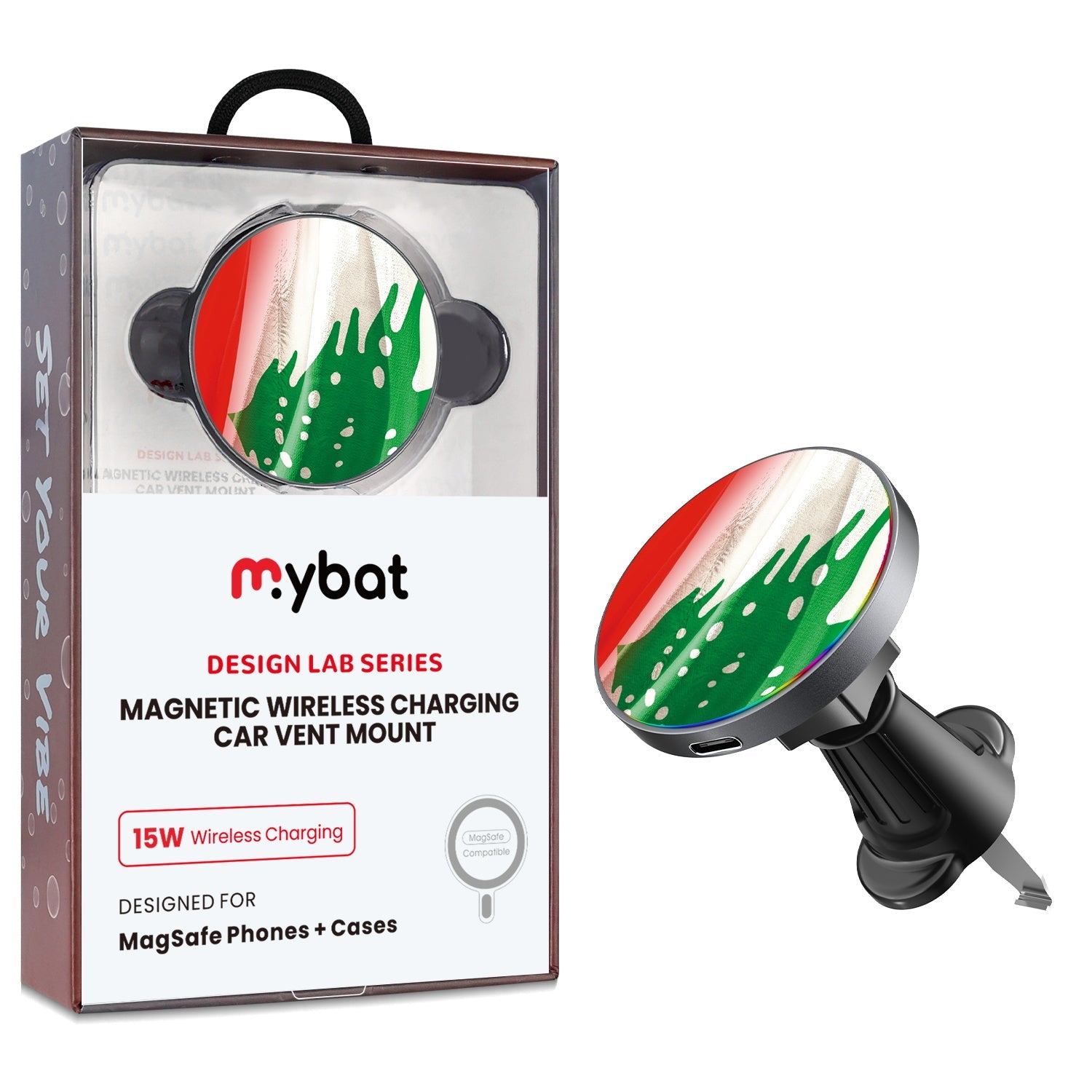 MyBat Design Lab Magnetic Wireless Charging Vent Mount - Black - Lebanese Flag