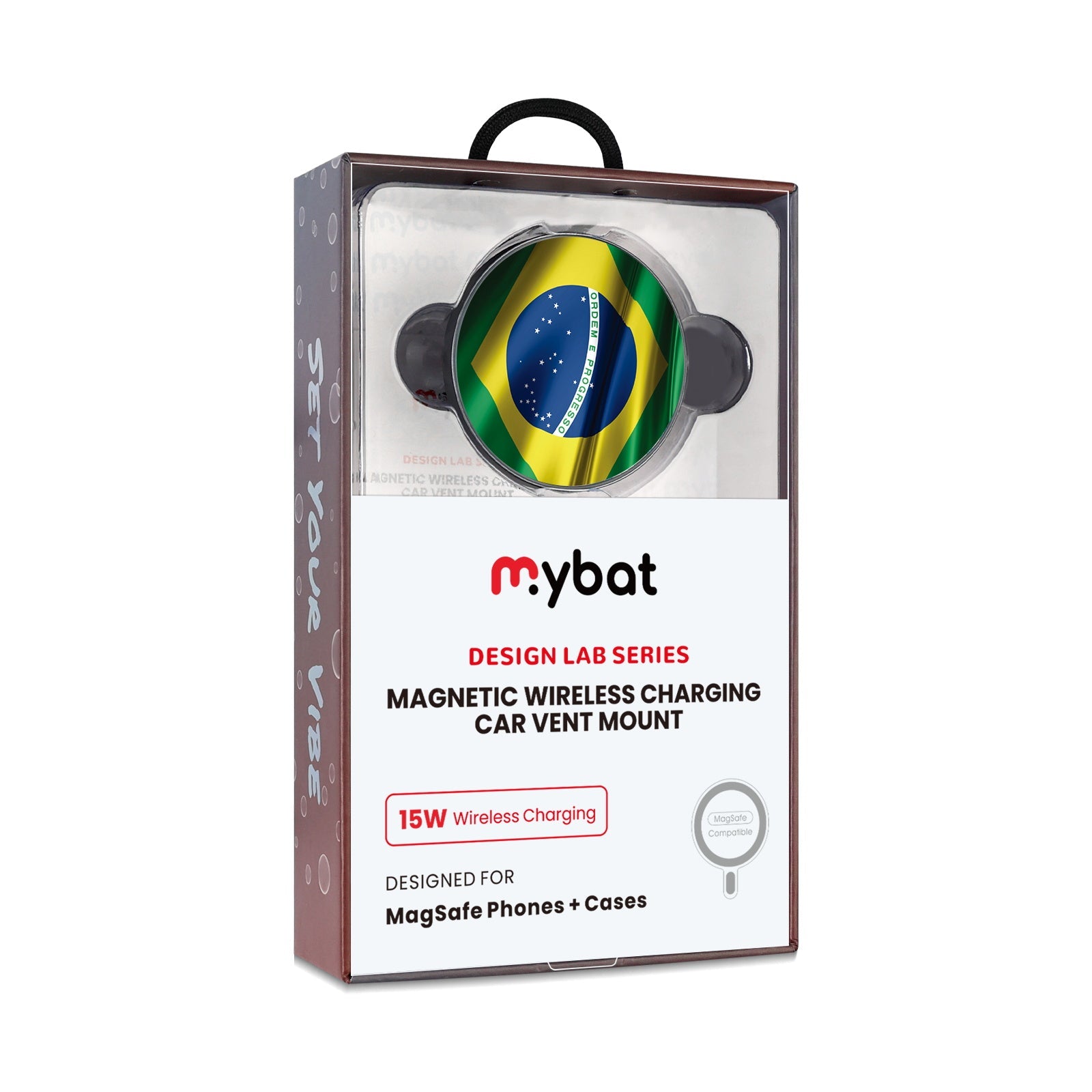 MyBat Design Lab Magnetic Wireless Charging Vent Mount - Black - Brazilian Flag