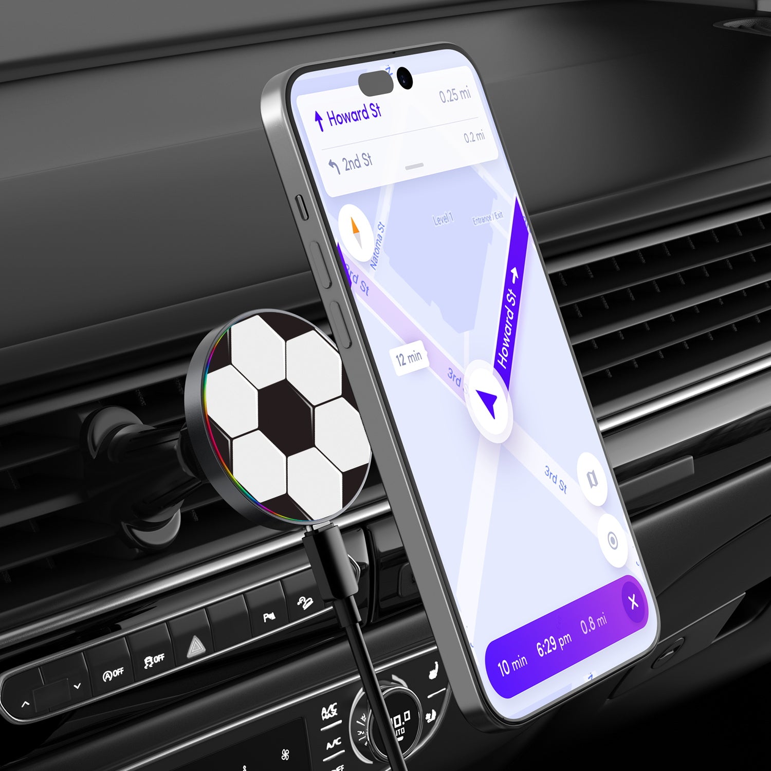 MyBat Design Lab Magnetic Wireless Charging Vent Mount - Black - Soccer - MCGWIRC21BK-088-3.jpg