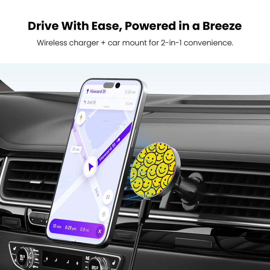 MyBat Design Lab Magnetic Wireless Charging Vent Mount - Black - Smiley Faces - MCGWIRC21BK-097-4.jpg