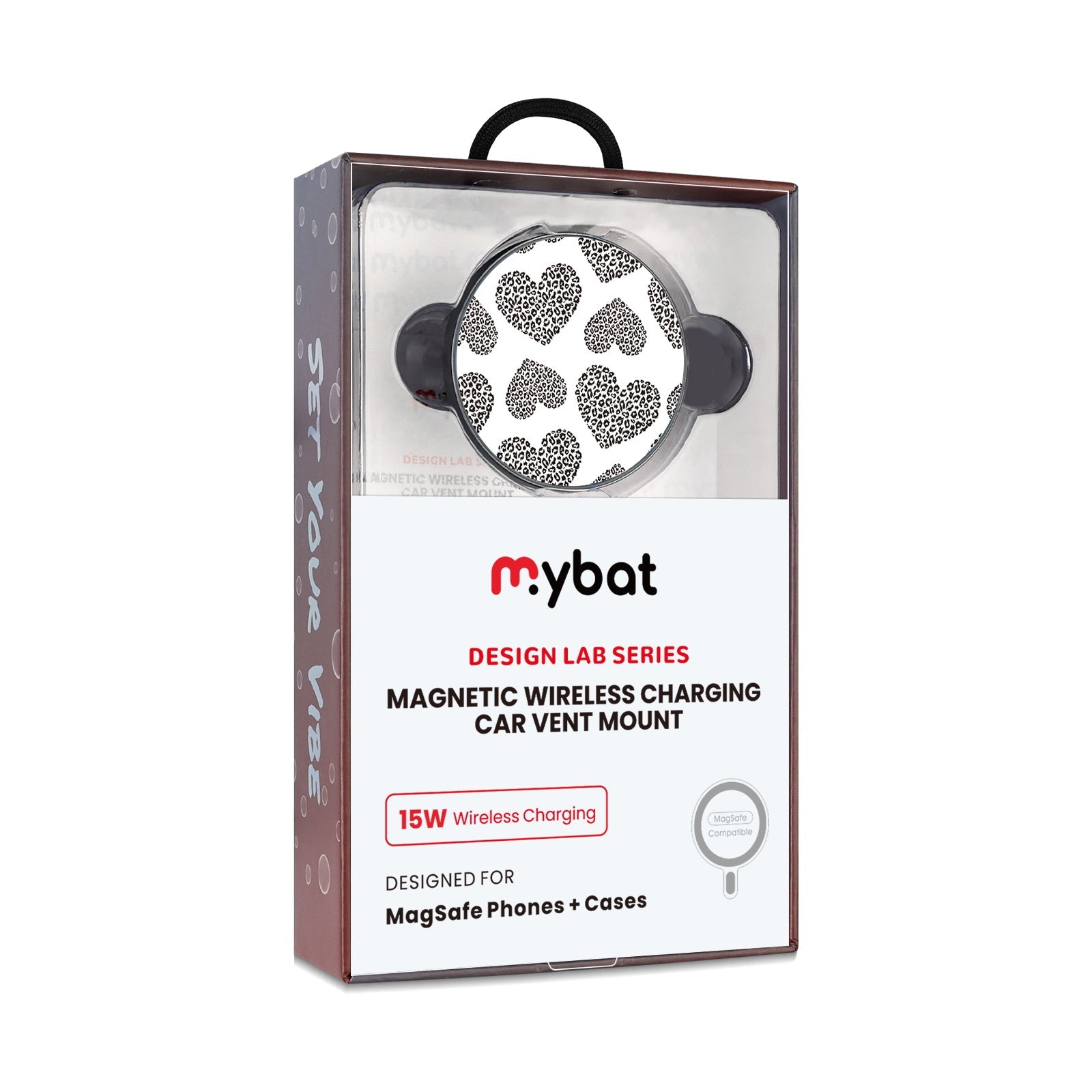 MyBat Design Lab Magnetic Wireless Charging Vent Mount - Black - Leopard Print Hearts