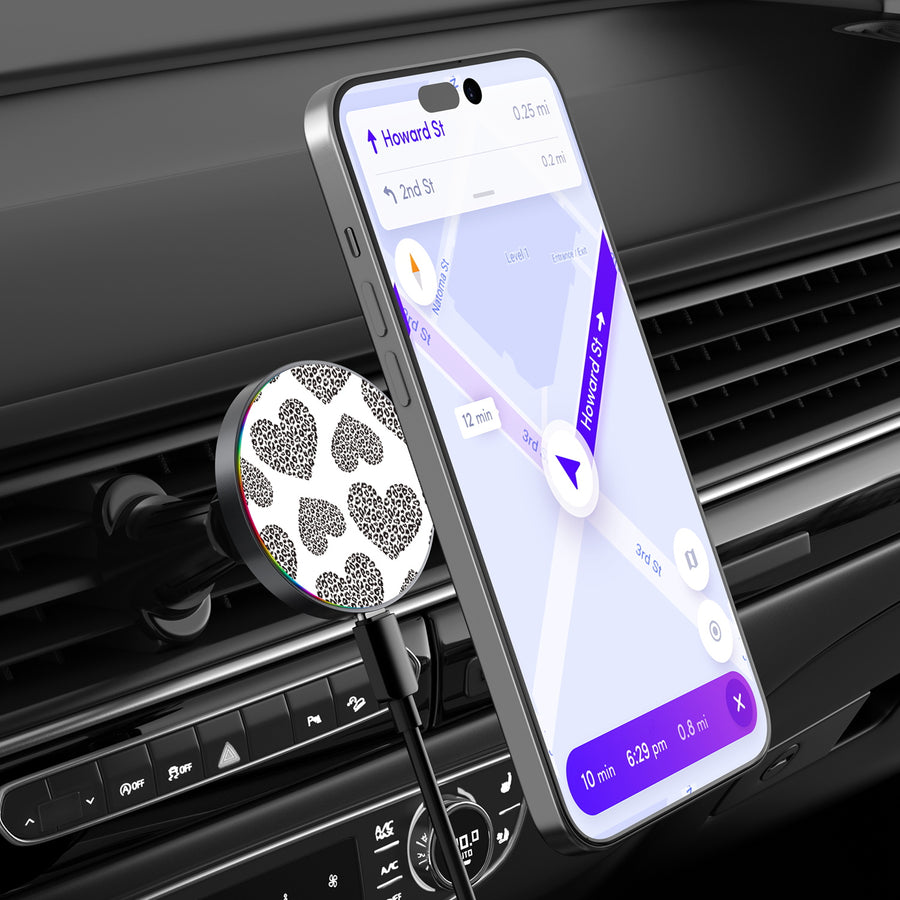 MyBat Design Lab Magnetic Wireless Charging Vent Mount - Black - Leopard Print Hearts - MCGWIRC21BK-098-3.jpg