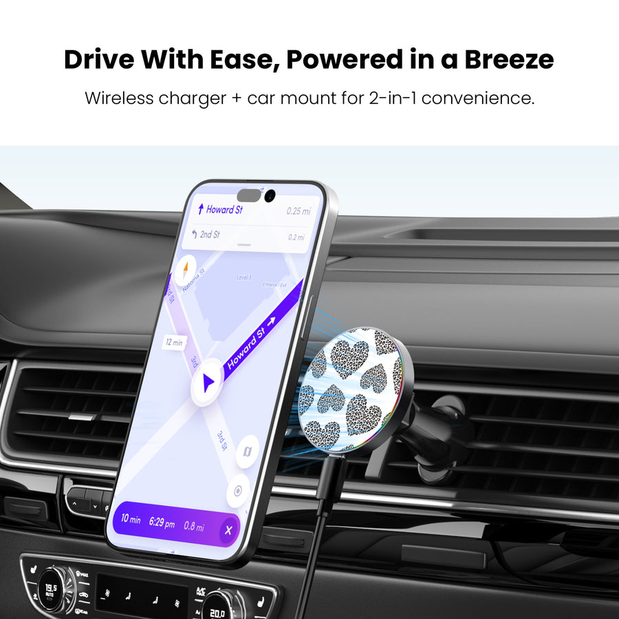 MyBat Design Lab Magnetic Wireless Charging Vent Mount - Black - Leopard Print Hearts - MCGWIRC21BK-098-4.jpg