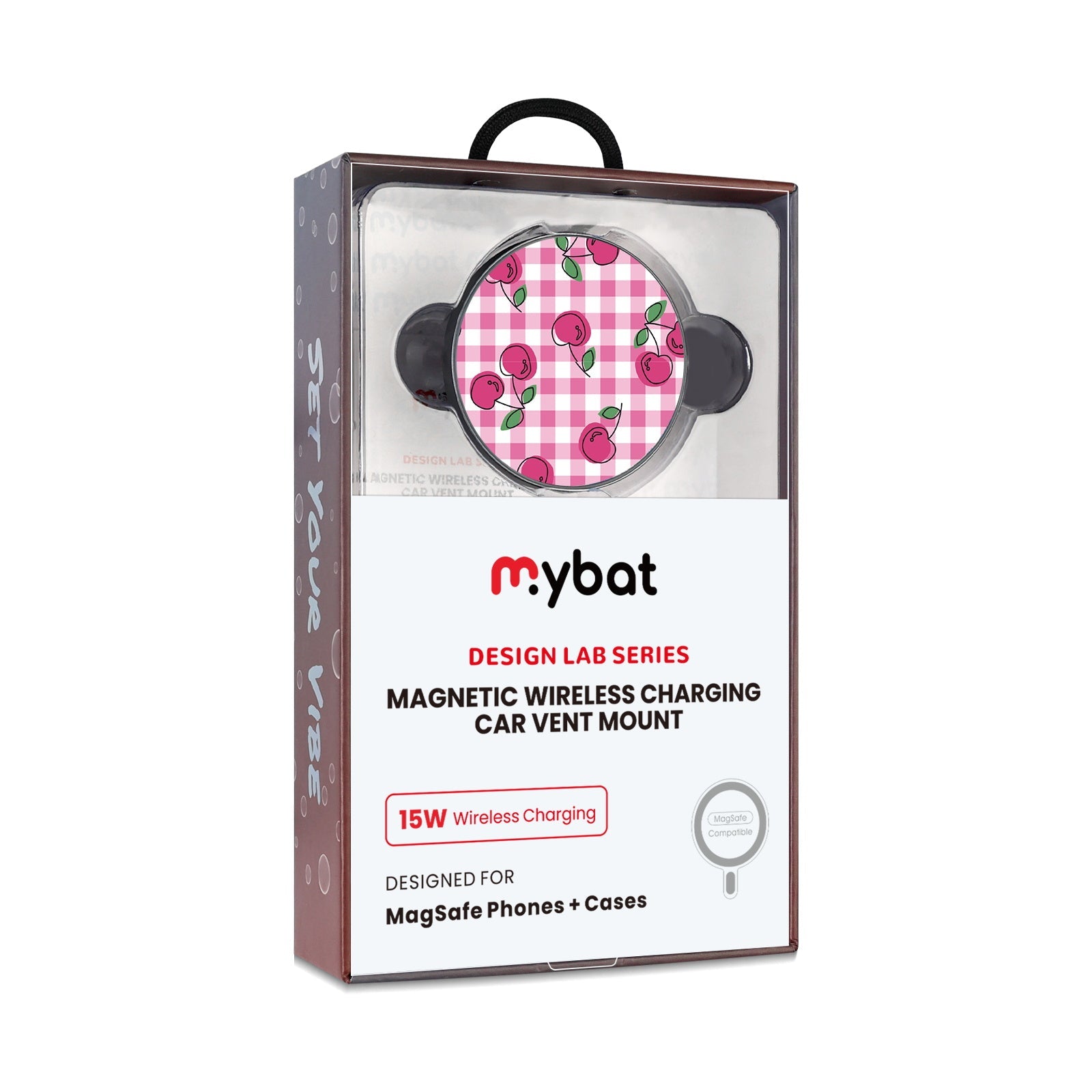 MyBat Design Lab Magnetic Wireless Charging Vent Mount - Black - Pink Cherries