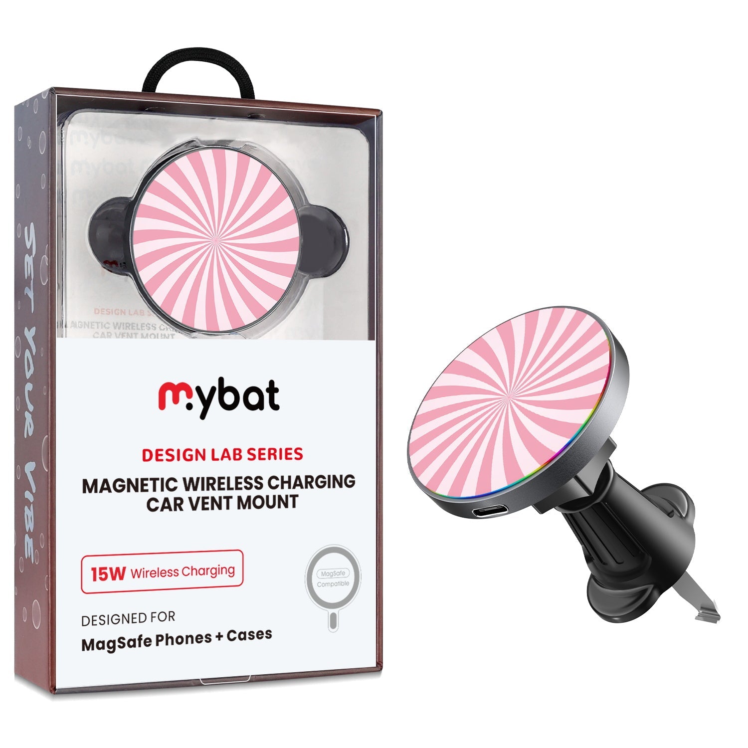 MyBat Design Lab Magnetic Wireless Charging Vent Mount - Black - Candy Swirl