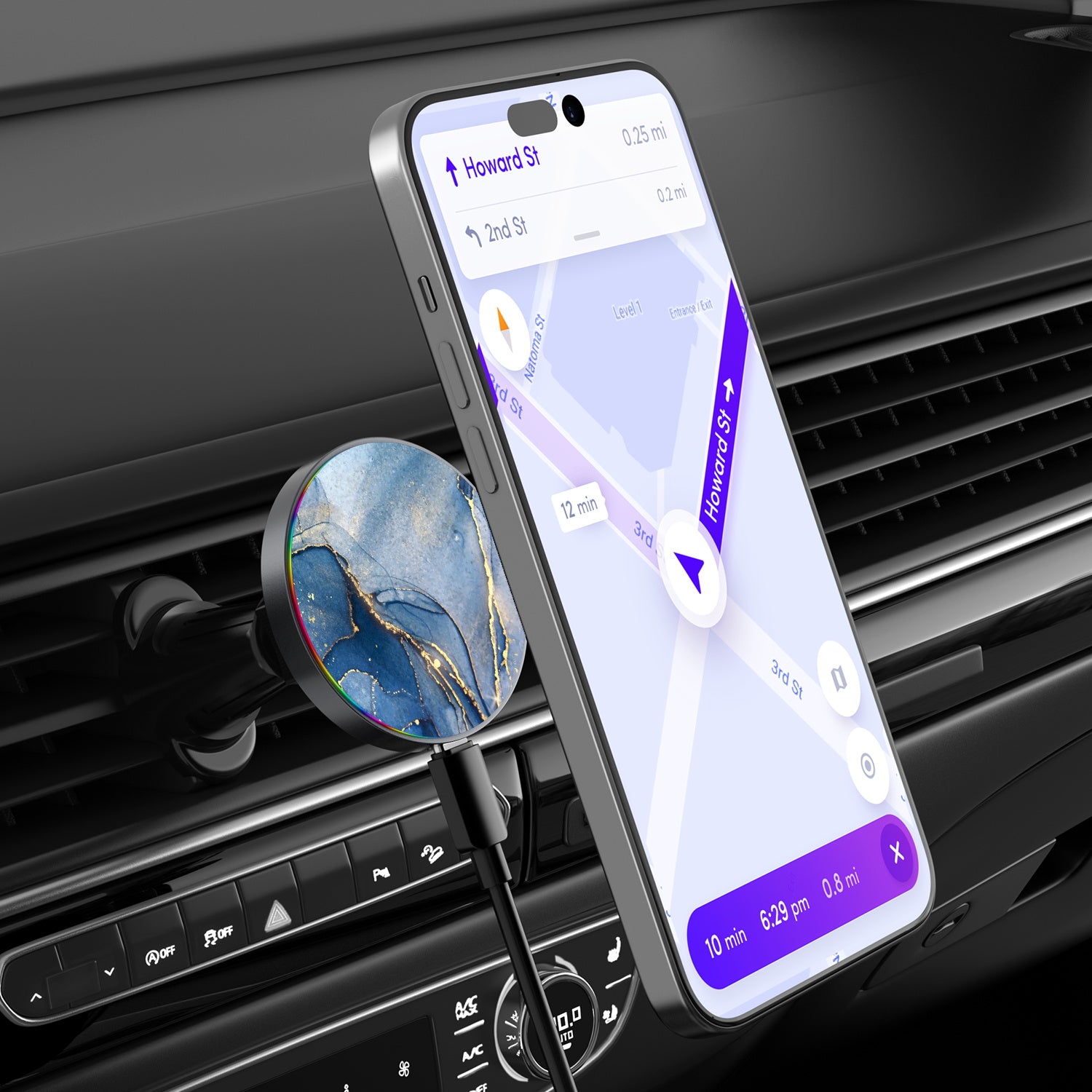 MyBat Design Lab Magnetic Wireless Charging Vent Mount - Black - Blue Marble - MCGWIRC21BK-106-3.jpg