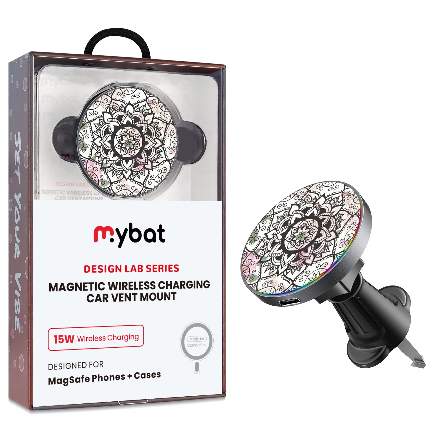 MyBat Design Lab Magnetic Wireless Charging Vent Mount - Black - Mandala - MCGWIRC21BK-113-1.jpg