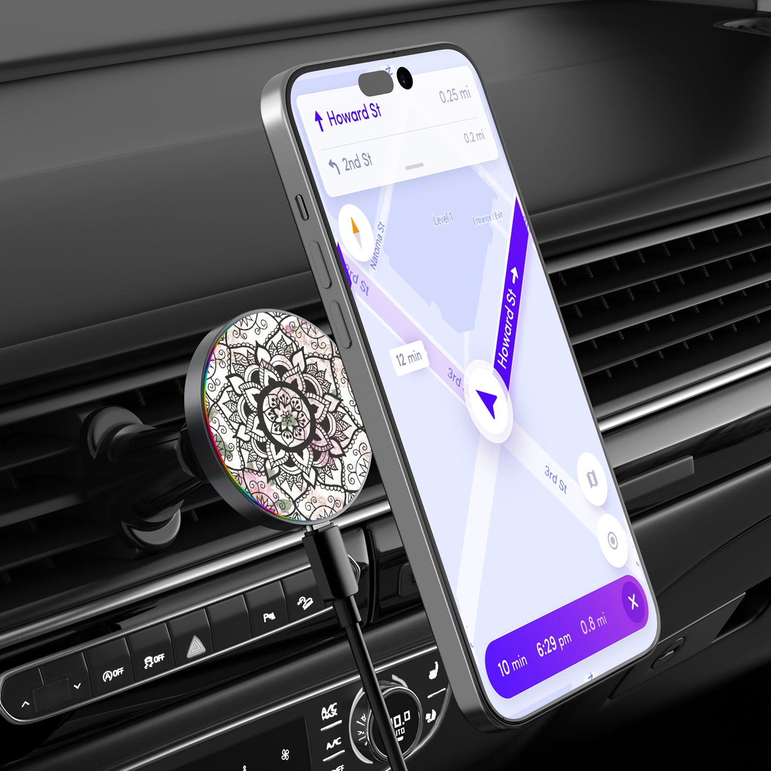 MyBat Design Lab Magnetic Wireless Charging Vent Mount - Black - Mandala - MCGWIRC21BK-113-3.jpg