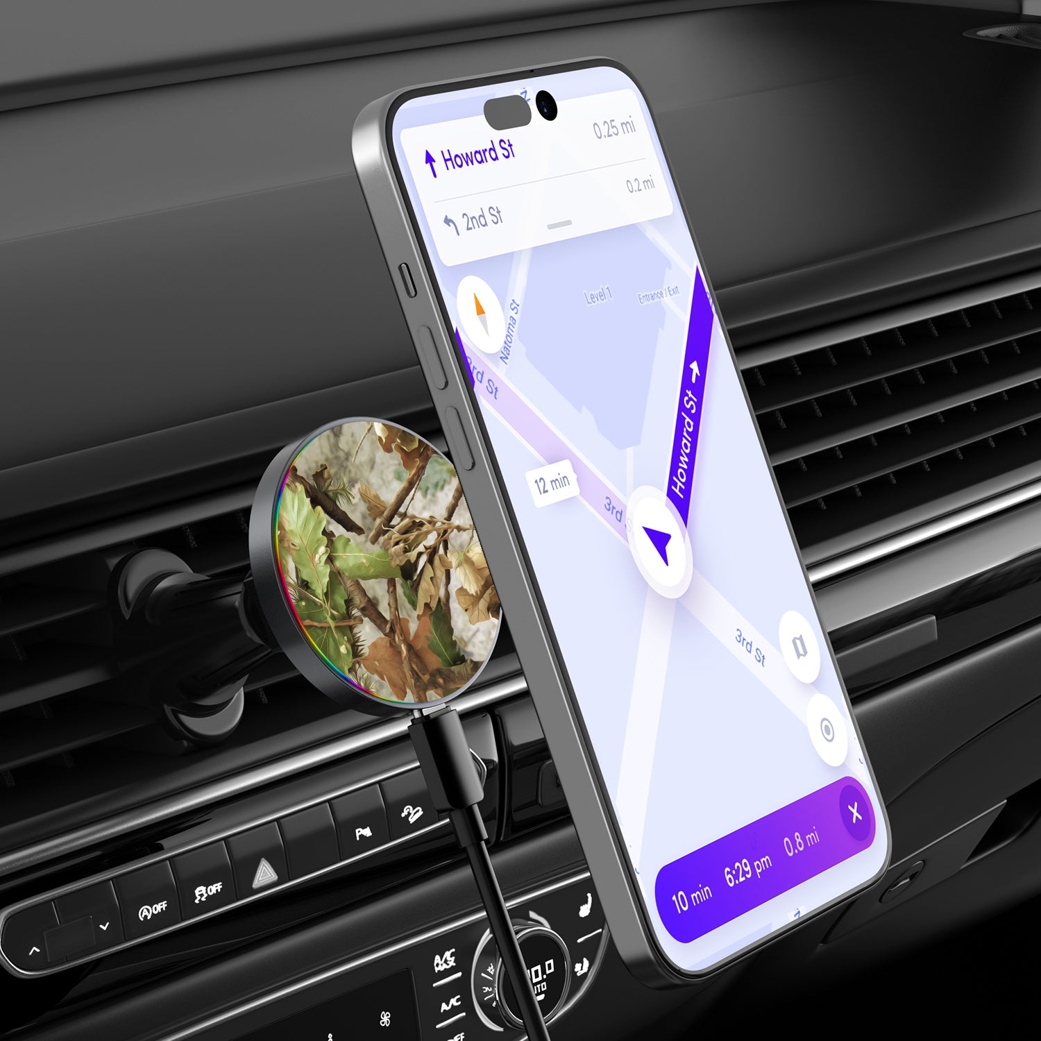 MyBat Design Lab Magnetic Wireless Charging Vent Mount - Black - Forest Camouflage - MCGWIRC21BK-117-3.jpg