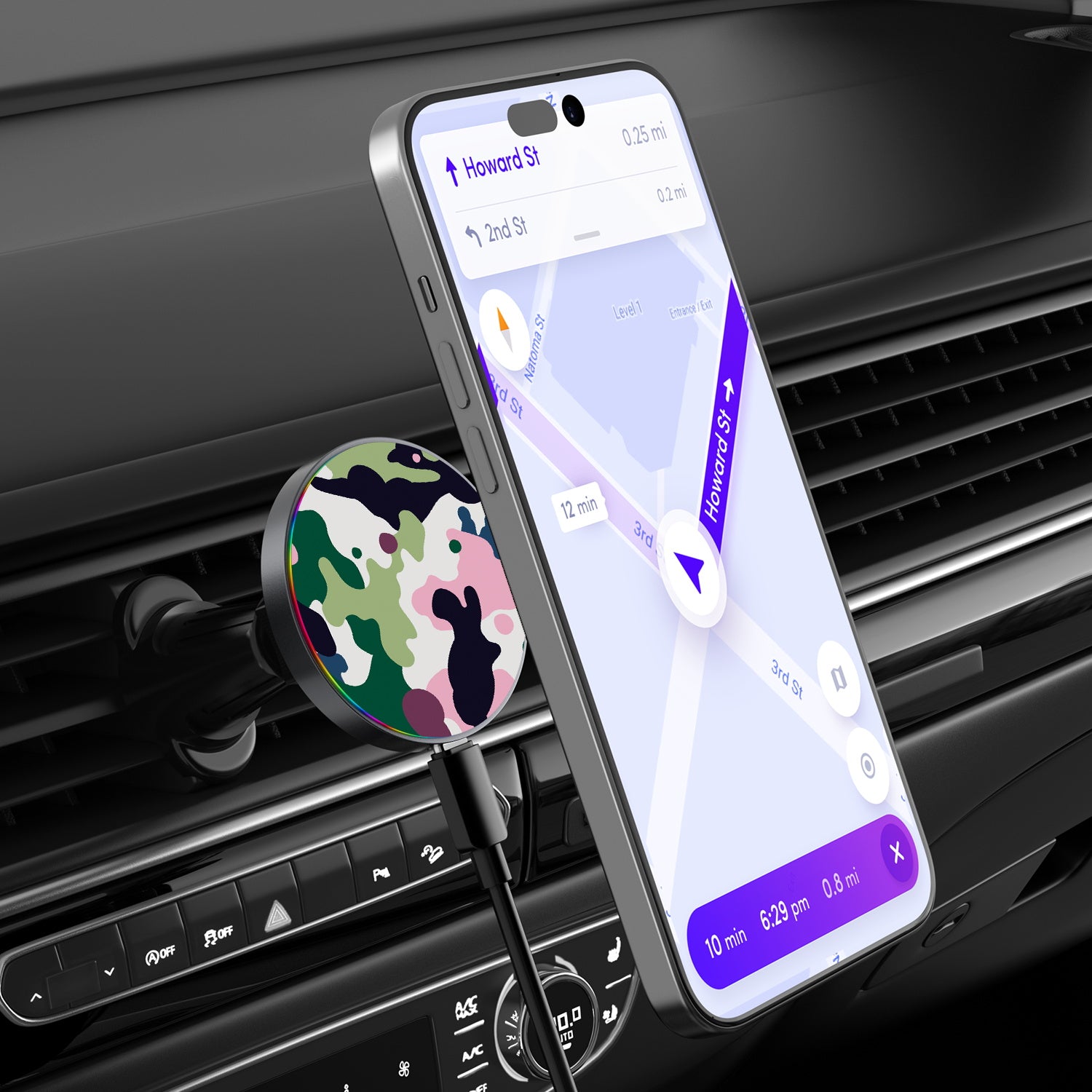 MyBat Design Lab Magnetic Wireless Charging Vent Mount - Black - Multicolor Camouflage - MCGWIRC21BK-121-3.jpg