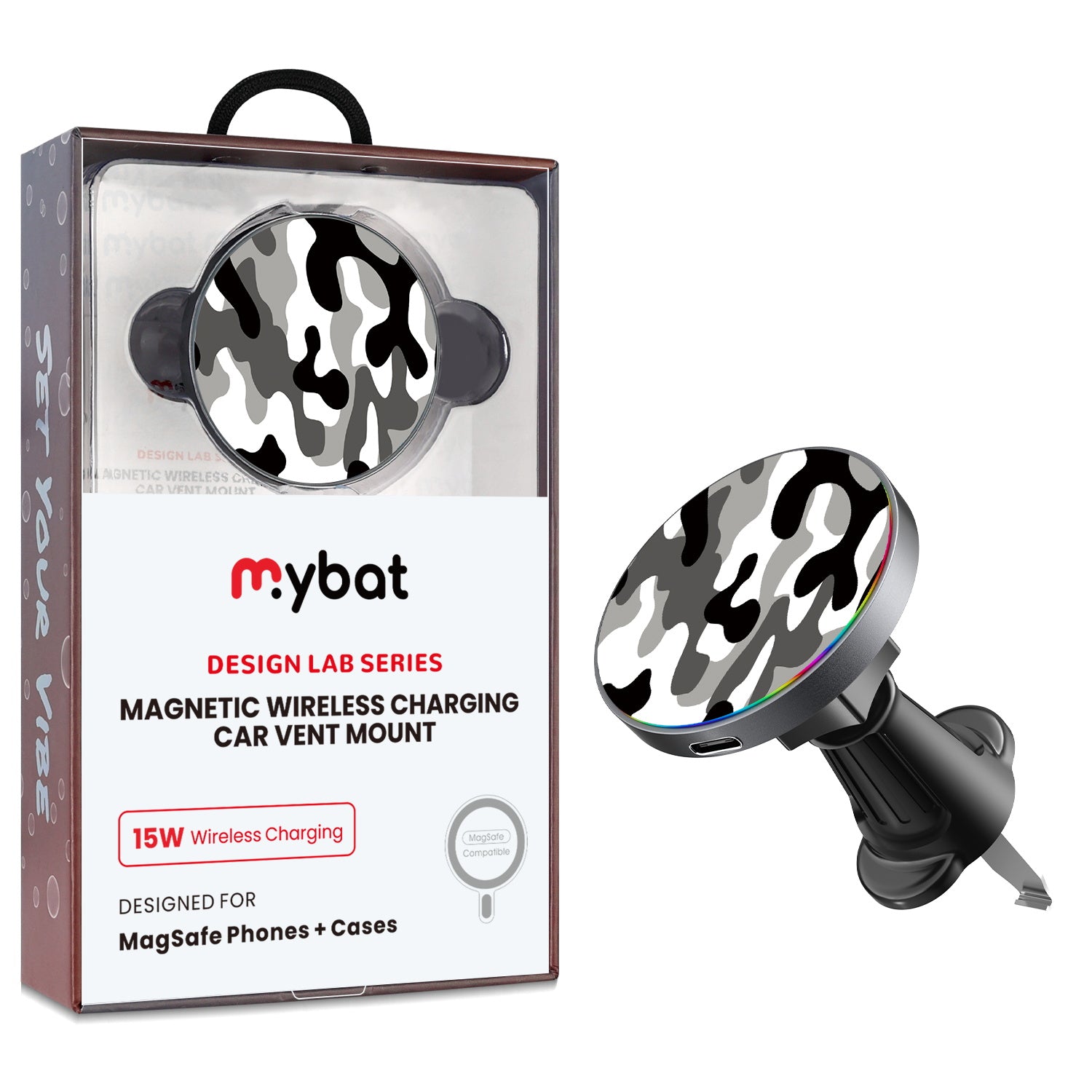 MyBat Design Lab Magnetic Wireless Charging Vent Mount - Black - Black & White Camouflage - MCGWIRC21BK-122-1.jpg