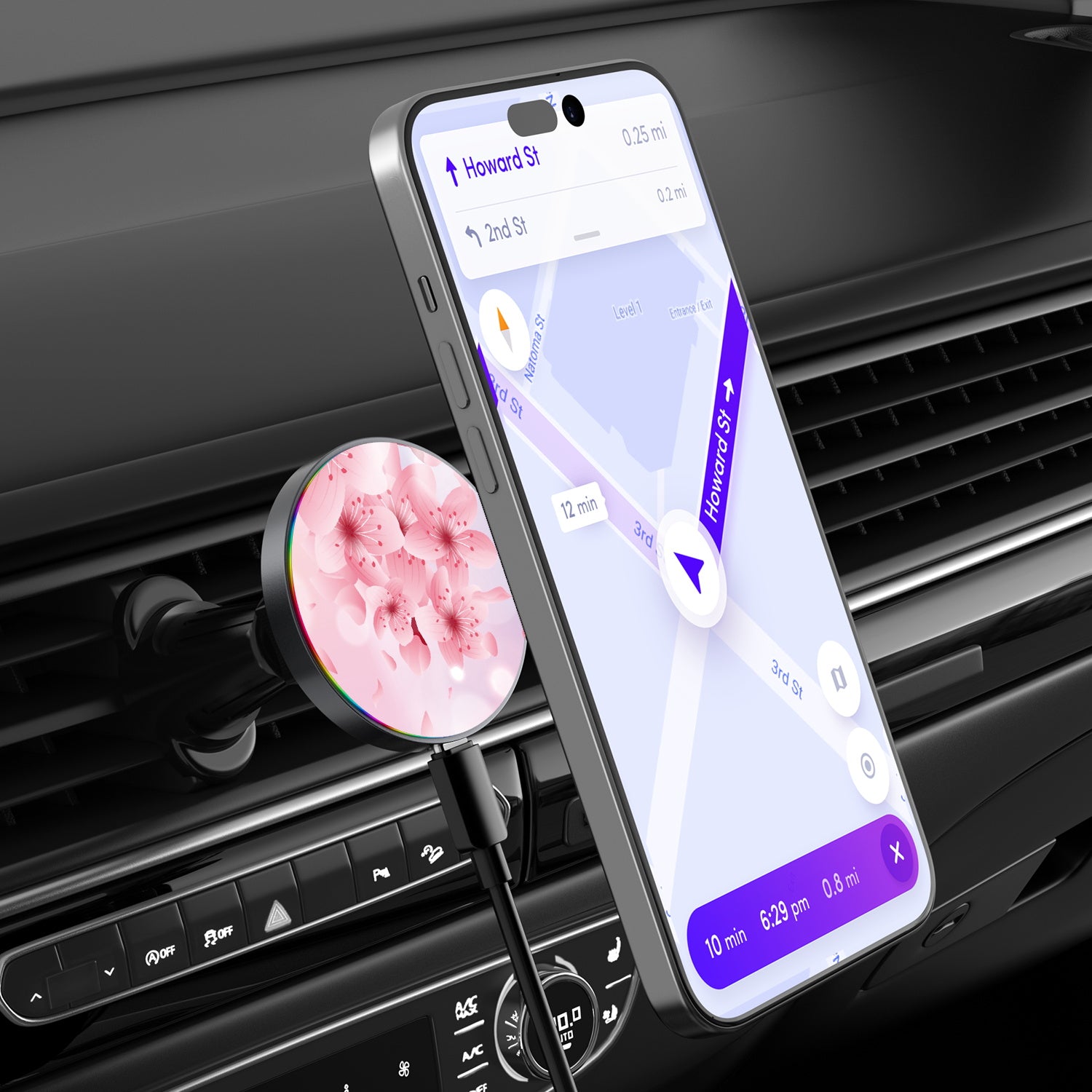 MyBat Design Lab Magnetic Wireless Charging Vent Mount - Black - Cherry Blossoms - MCGWIRC21BK-131-3.jpg