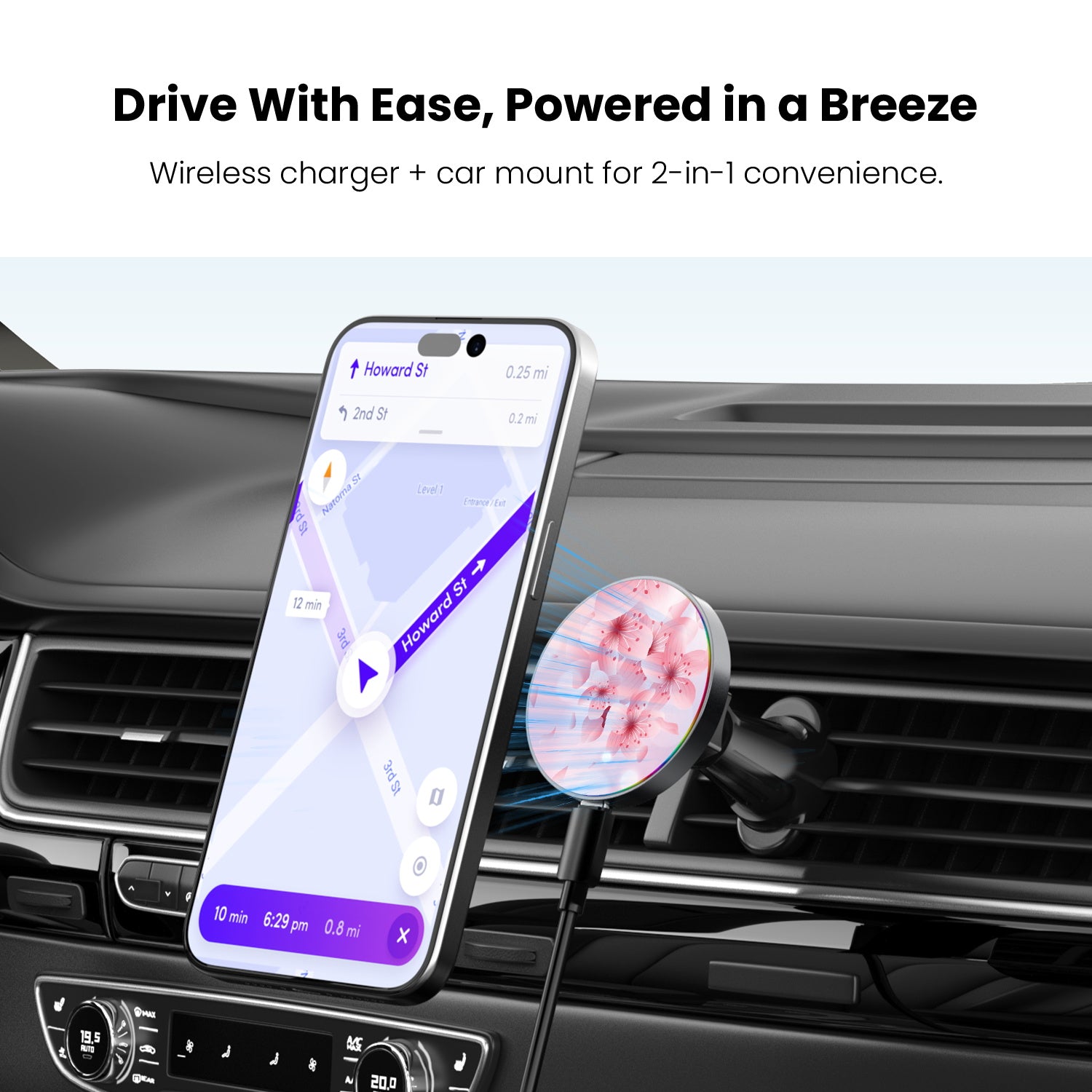 MyBat Design Lab Magnetic Wireless Charging Vent Mount - Black - Cherry Blossoms - MCGWIRC21BK-131-4.jpg