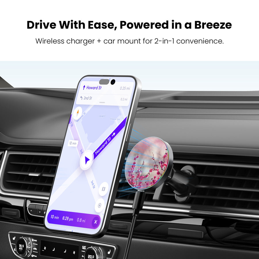MyBat Design Lab Magnetic Wireless Charging Vent Mount - Black - Sakura Blooms - MCGWIRC21BK-132-4.jpg