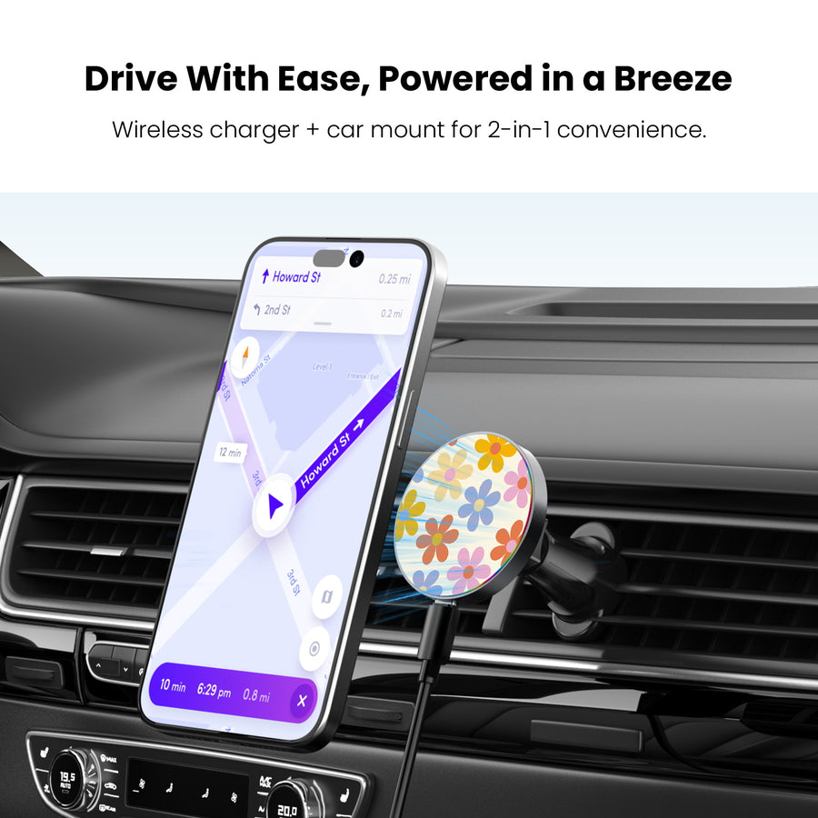 MyBat Design Lab Magnetic Wireless Charging Vent Mount - Black - Retro Daisies - MCGWIRC21BK-137-4.jpg