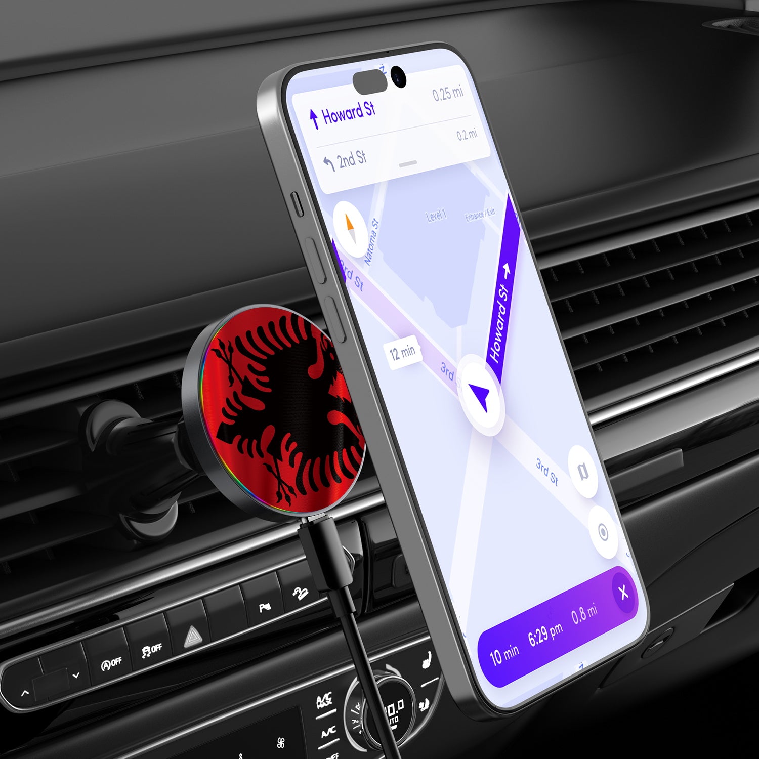 MyBat Design Lab Magnetic Wireless Charging Vent Mount - Black - Albania Flag - MCGWIRC21BK-140-3.jpg