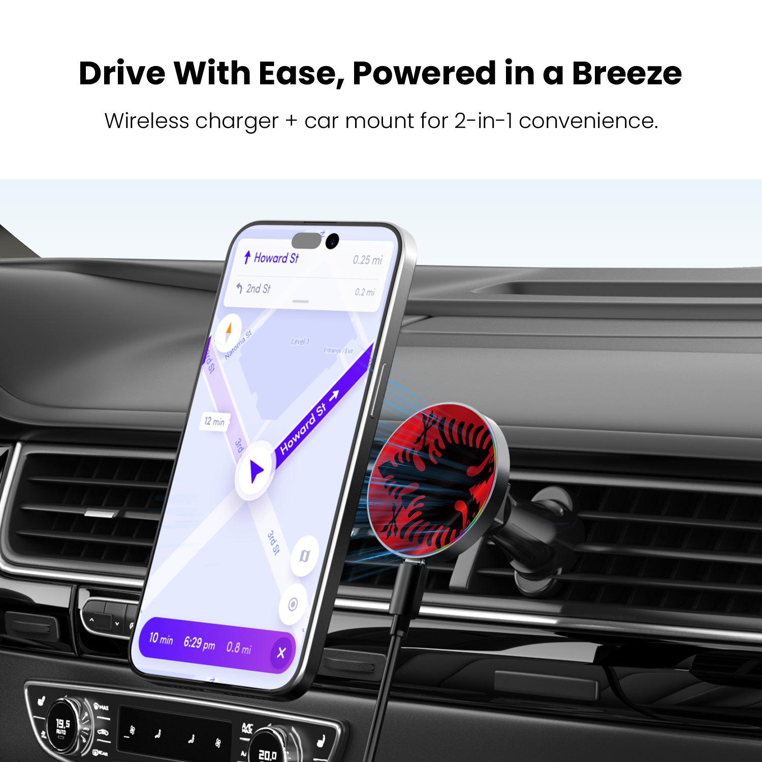 MyBat Design Lab Magnetic Wireless Charging Vent Mount - Black - Albania Flag - MCGWIRC21BK-140-4.jpg