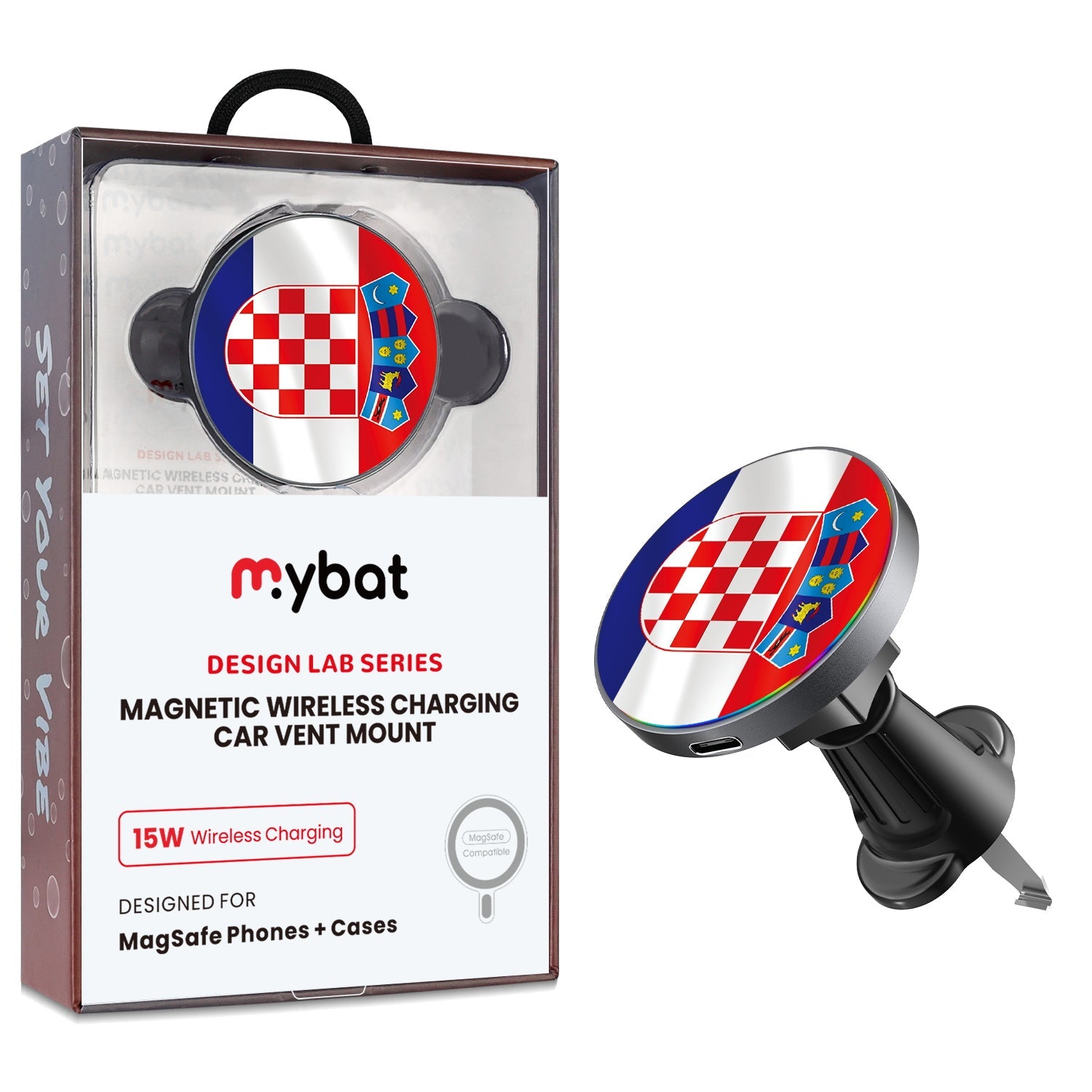 MyBat Design Lab Magnetic Wireless Charging Vent Mount - Black - Croatia Flag