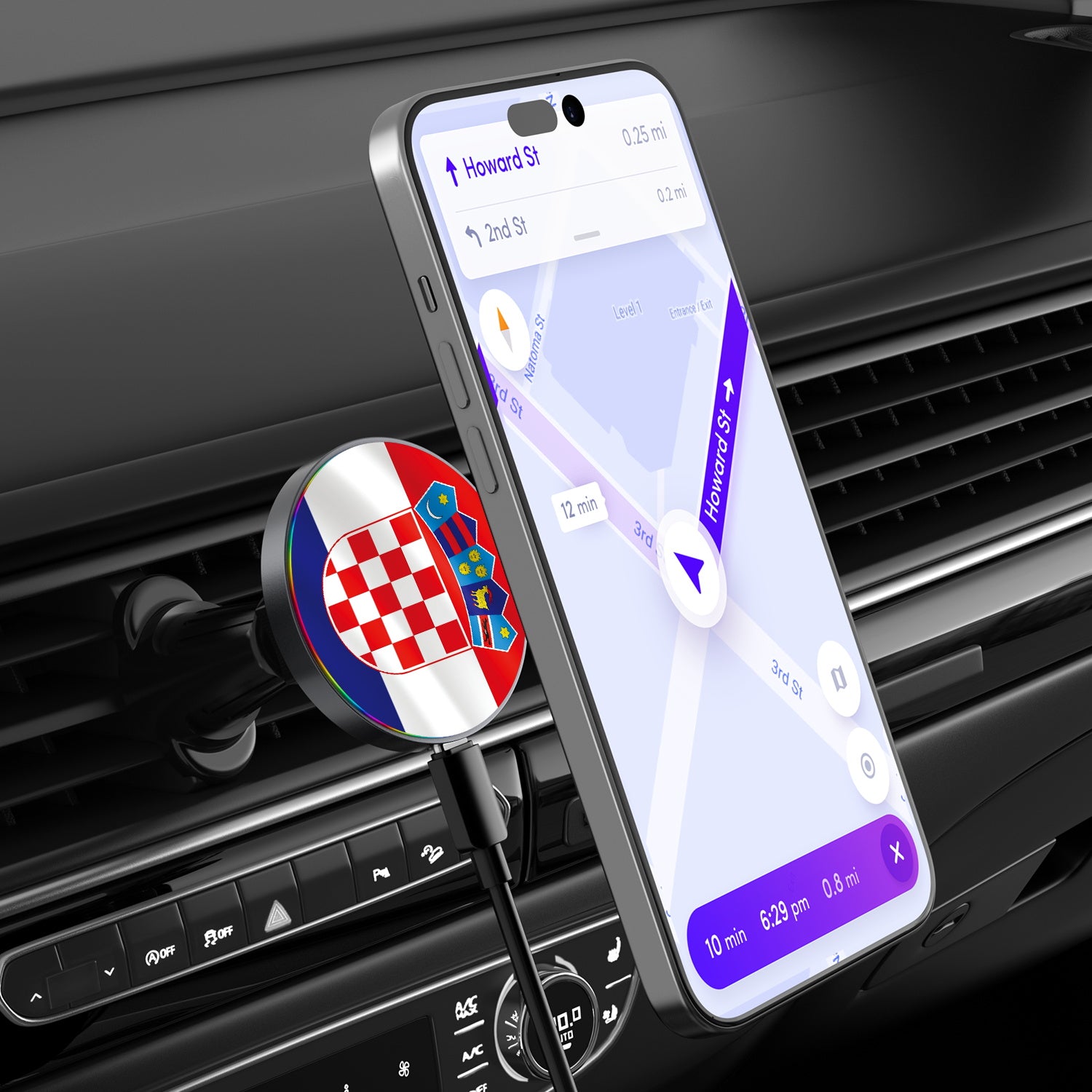 MyBat Design Lab Magnetic Wireless Charging Vent Mount - Black - Croatia Flag - MCGWIRC21BK-143-3.jpg