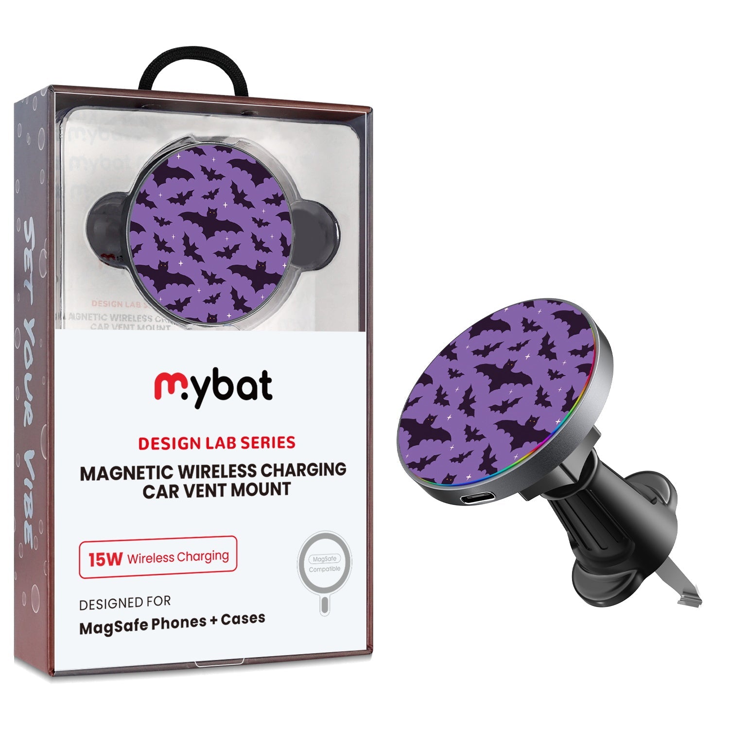 MyBat Design Lab Magnetic Wireless Charging Vent Mount - Black - Flying Bats