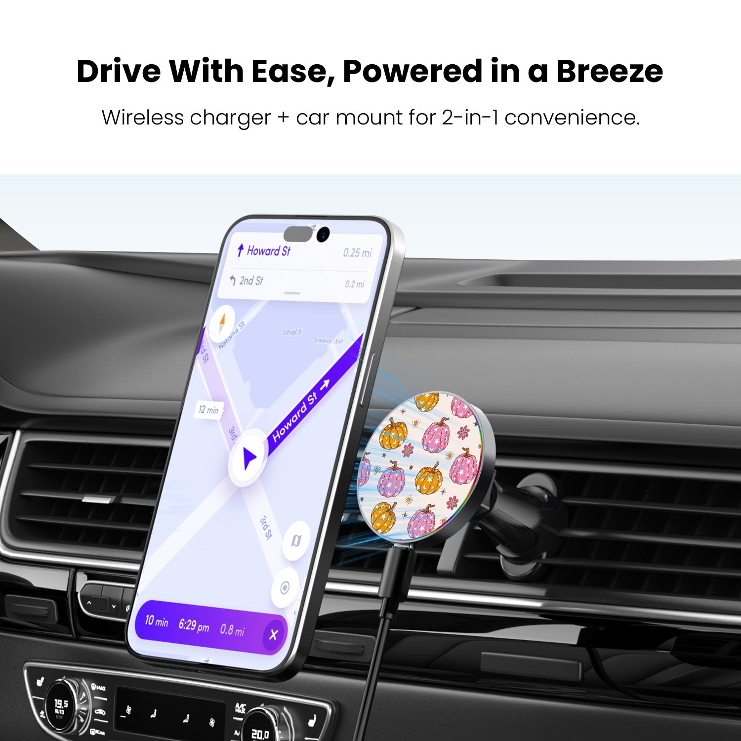 MyBat Design Lab Magnetic Wireless Charging Vent Mount - Black - Groovy Pumpkin Patch - MCGWIRC21BK-222-4.jpg