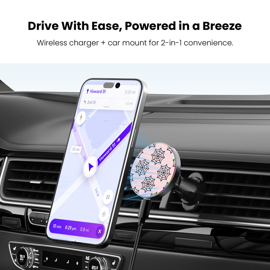 MyBat Design Lab Magnetic Wireless Charging Vent Mount - Black - Pink Spider Web - MCGWIRC21BK-227-4.jpg