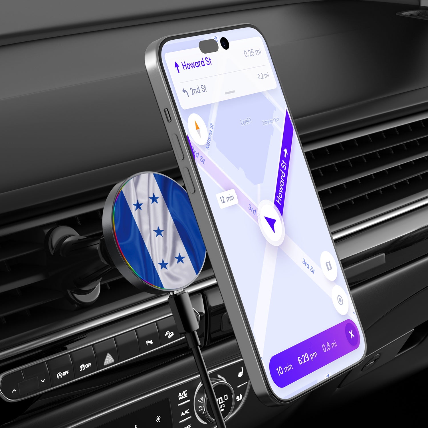 MyBat Design Lab Magnetic Wireless Charging Vent Mount - Black - Honduras Flag - MCGWIRC21BK-259-3.jpg