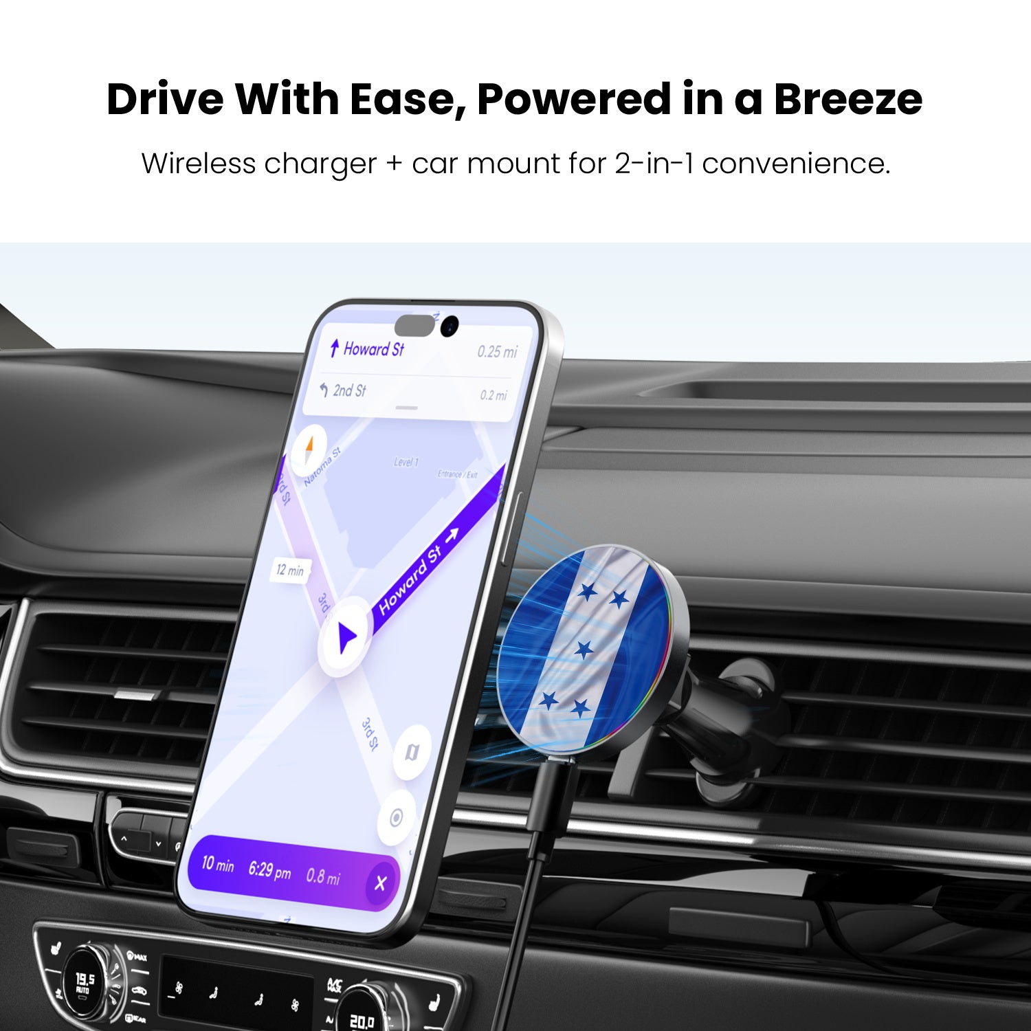 MyBat Design Lab Magnetic Wireless Charging Vent Mount - Black - Honduras Flag - MCGWIRC21BK-259-4.jpg
