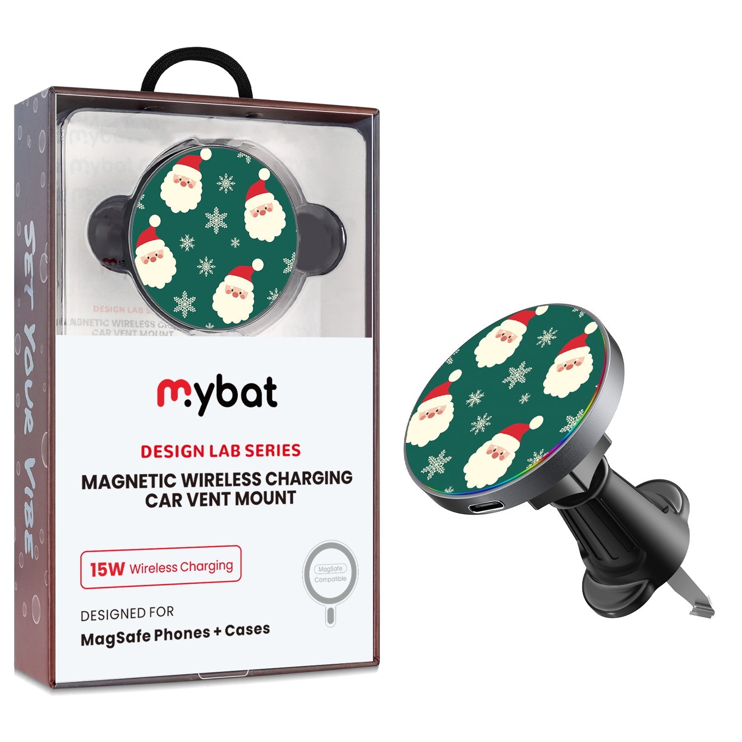 MyBat Design Lab Magnetic Wireless Charging Vent Mount - Black - Jolly Saint Nick