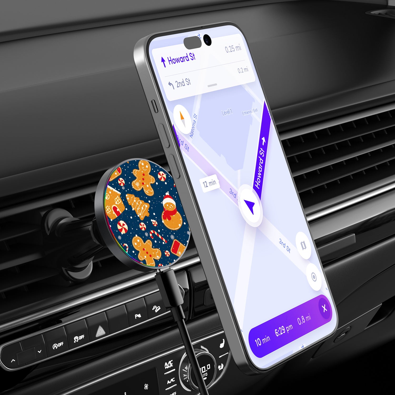 MyBat Design Lab Magnetic Wireless Charging Vent Mount - Black - Gingerbread Cookies - MCGWIRC21BK-273-3.jpg