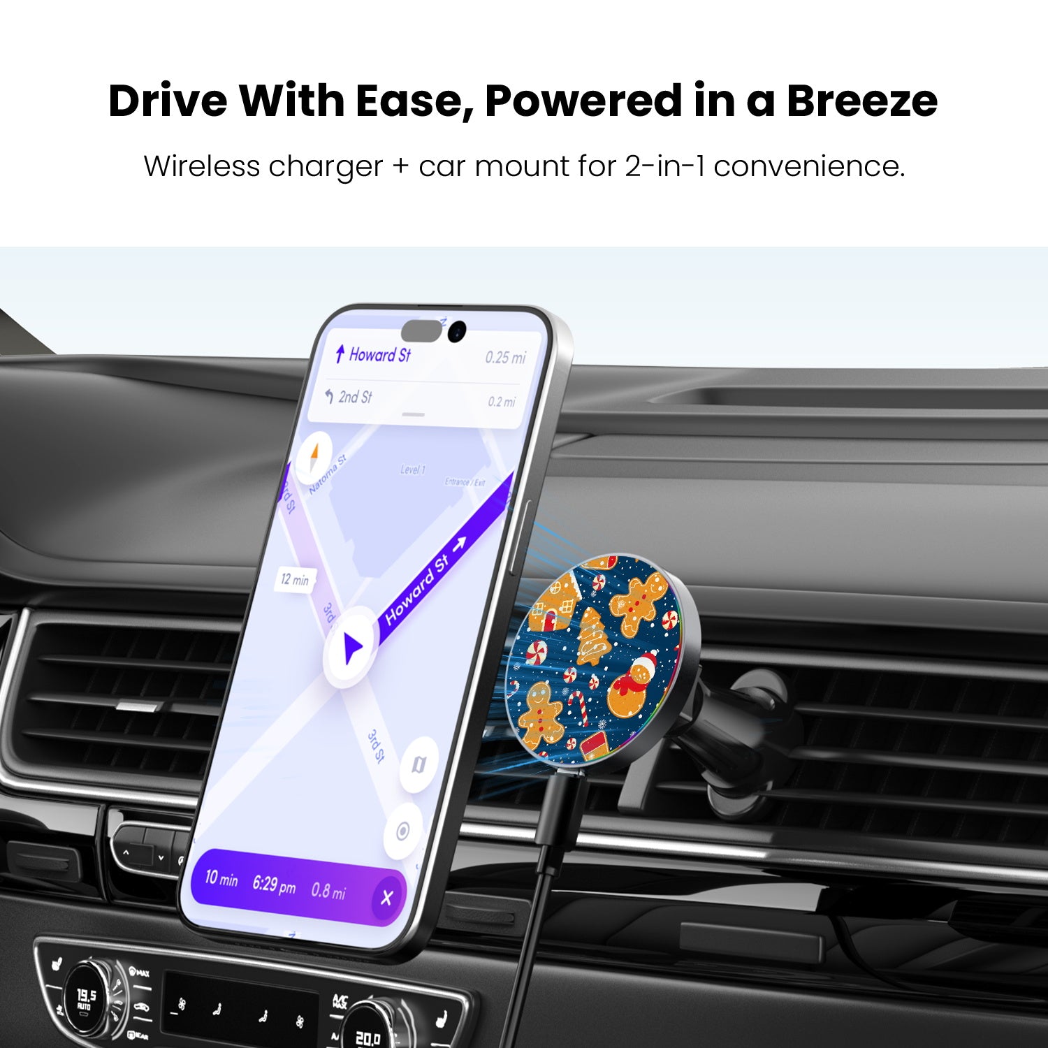 MyBat Design Lab Magnetic Wireless Charging Vent Mount - Black - Gingerbread Cookies - MCGWIRC21BK-273-4.jpg