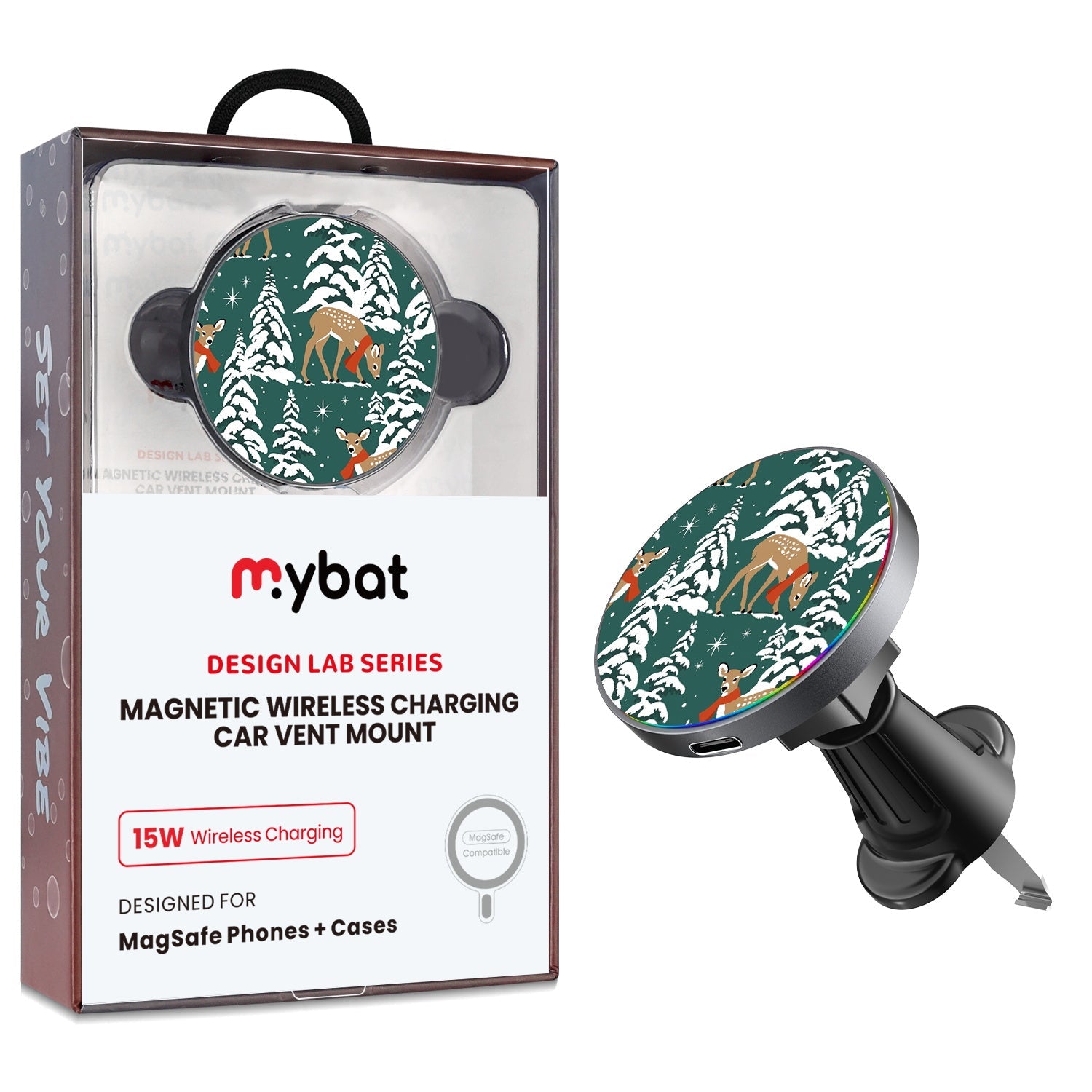 MyBat Design Lab Magnetic Wireless Charging Vent Mount - Black - Pine & Prancer