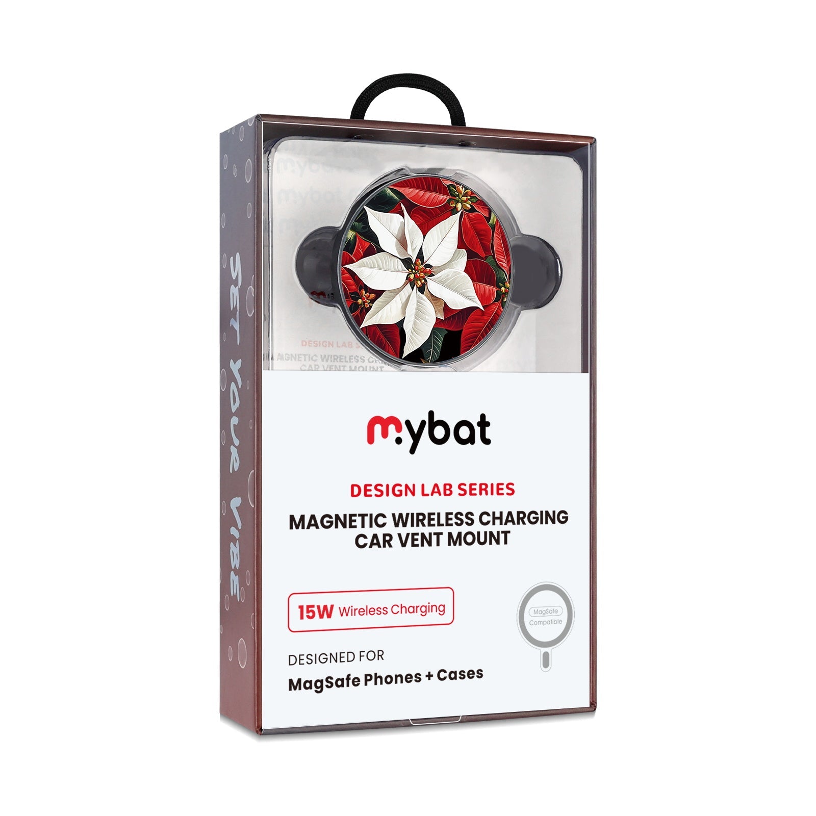 MyBat Design Lab Magnetic Wireless Charging Vent Mount - Black - Christmas Poinsettias