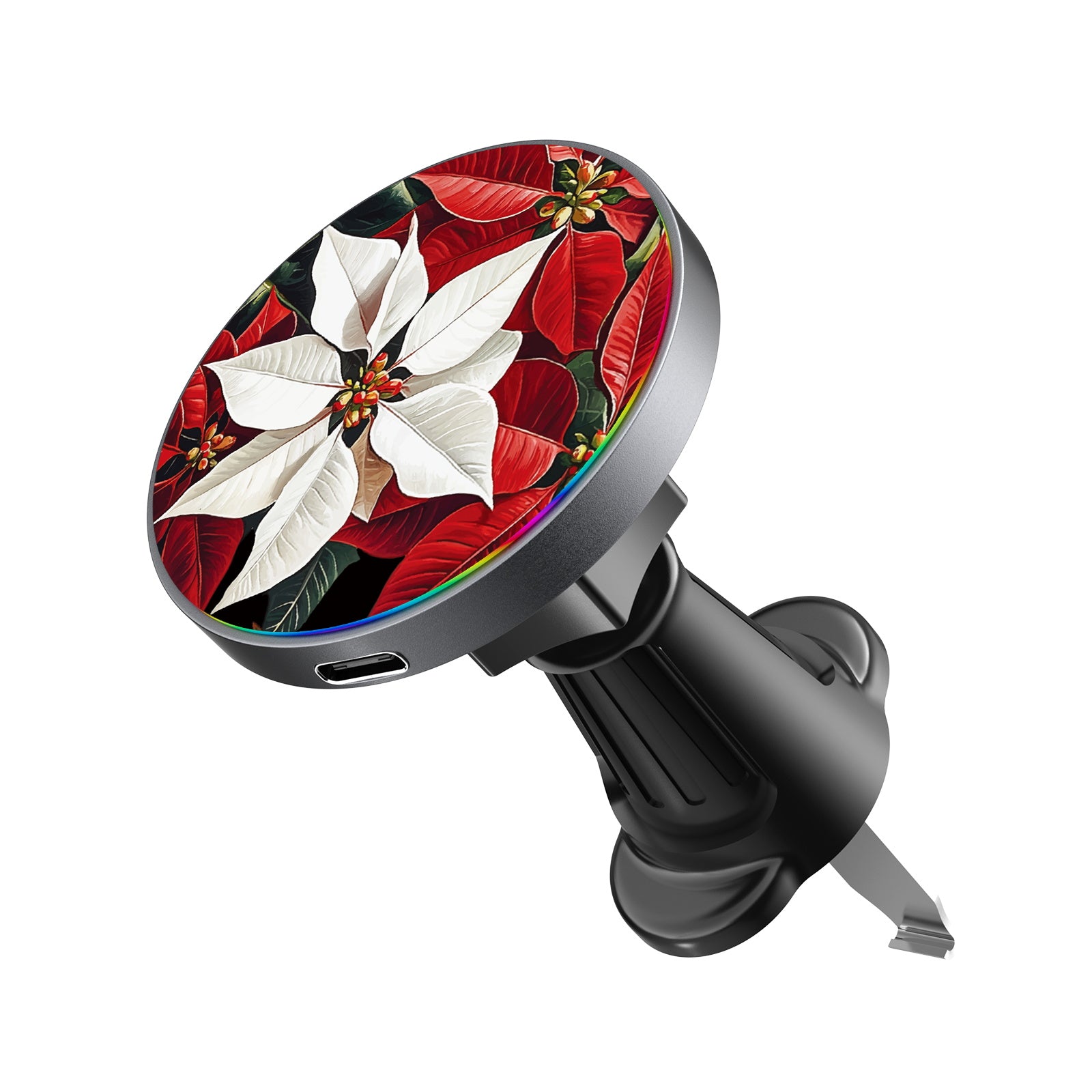MyBat Design Lab Magnetic Wireless Charging Vent Mount - Black - Christmas Poinsettias - MCGWIRC21BK-301-2.jpg