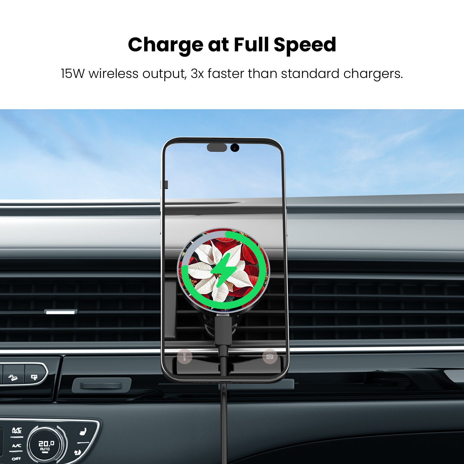 MyBat Design Lab Magnetic Wireless Charging Vent Mount - Black - Christmas Poinsettias - MCGWIRC21BK-301-5.jpg
