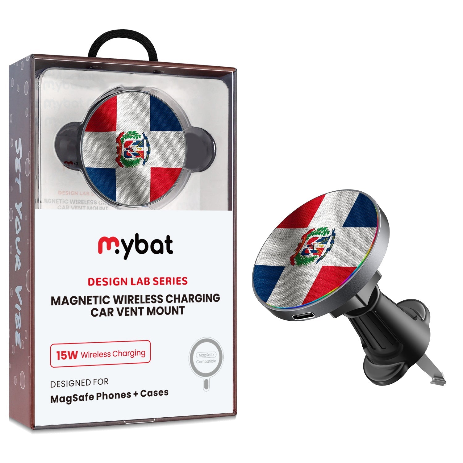 MyBat Design Lab Magnetic Wireless Charging Vent Mount - Black - Dominican Republic Flag