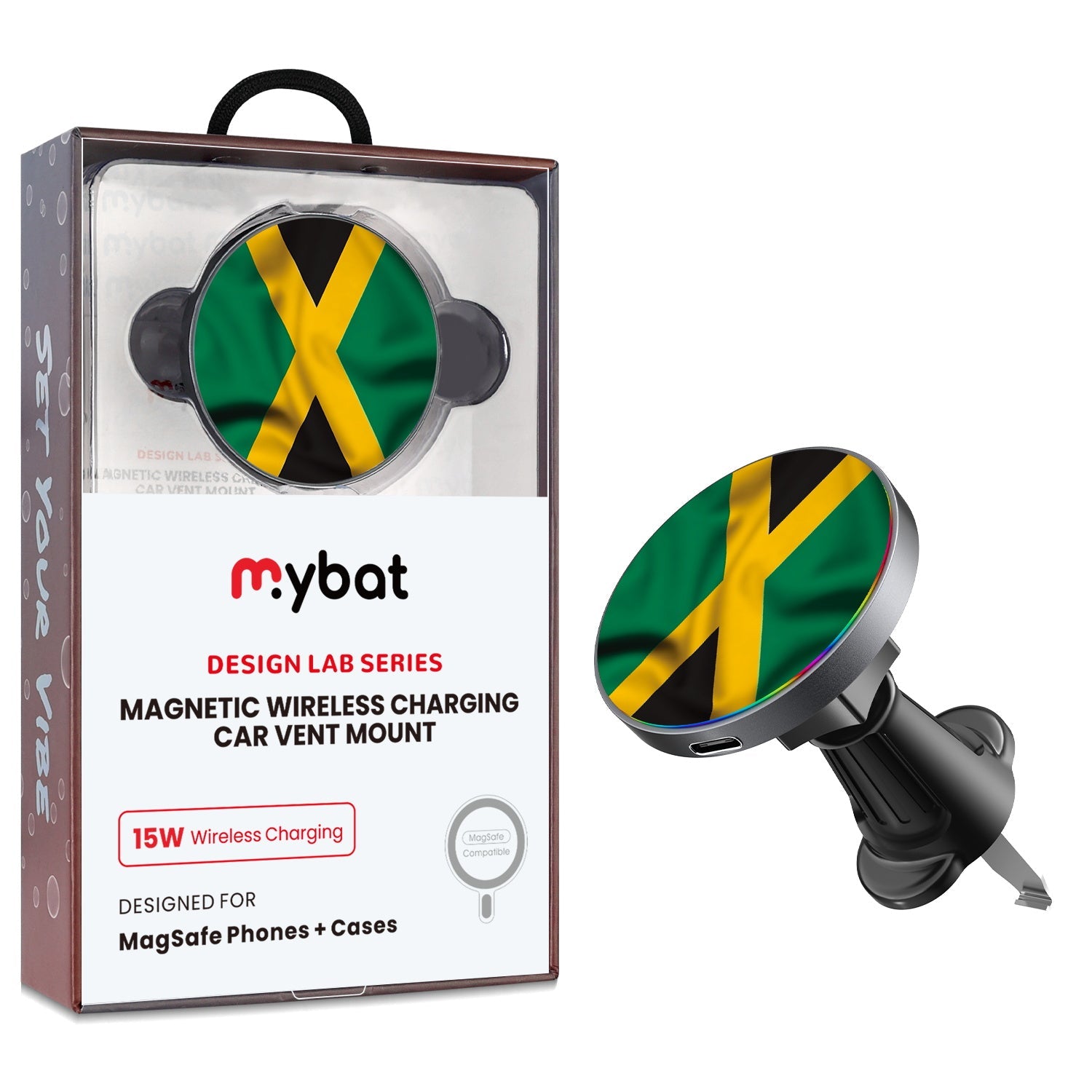 MyBat Design Lab Magnetic Wireless Charging Vent Mount - Black - Jamaica Flag