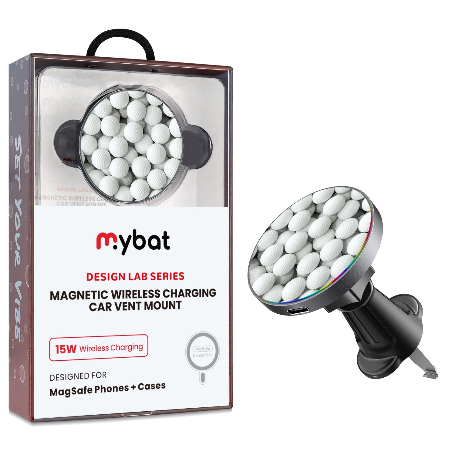 MyBat Design Lab Magnetic Wireless Charging Vent Mount - Black - Golf Balls