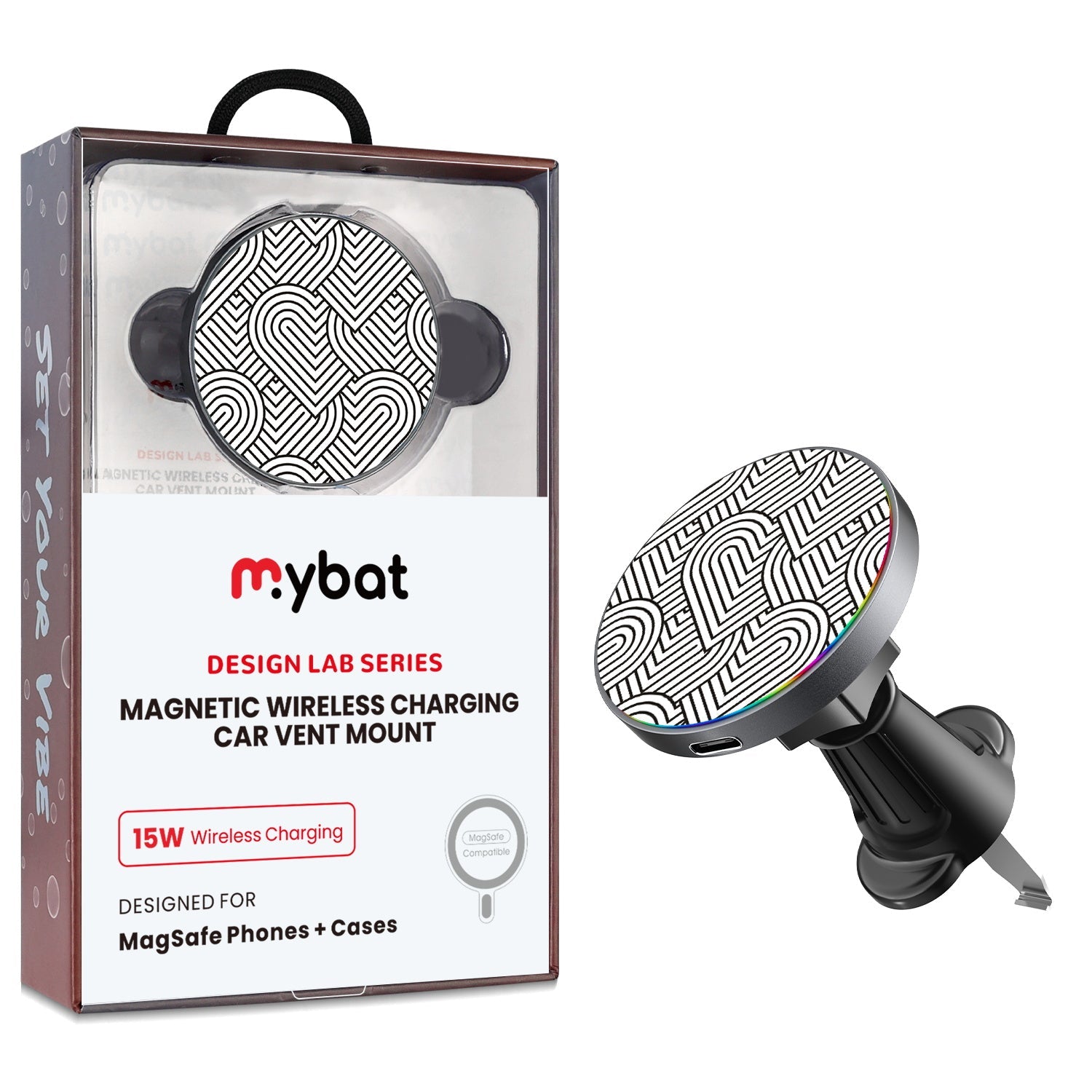 MyBat Design Lab Magnetic Wireless Charging Vent Mount - Black - Hearts Aligned