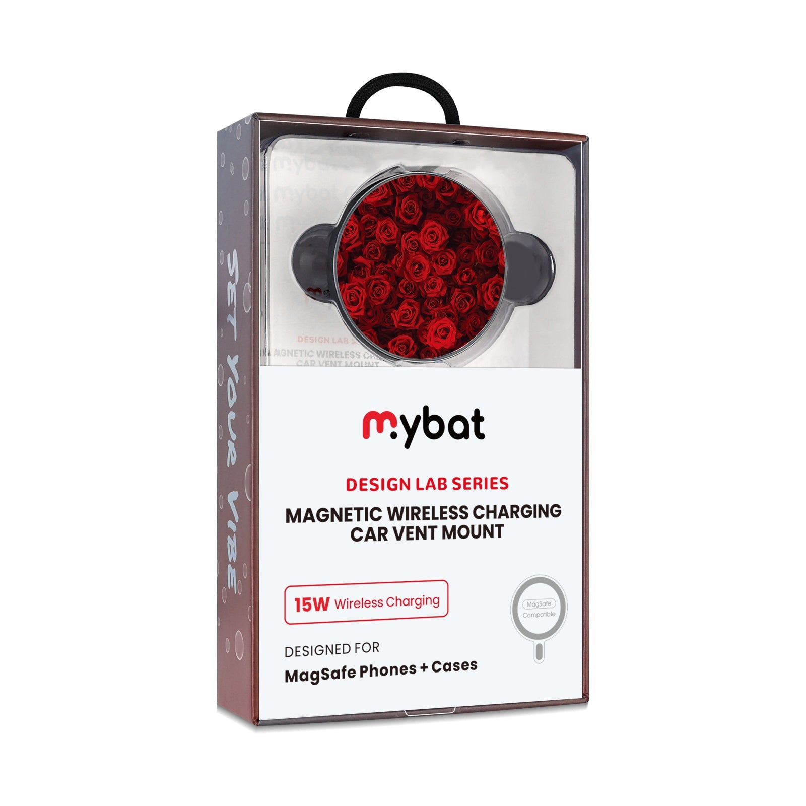 MyBat Design Lab Magnetic Wireless Charging Vent Mount - Black - Red Roses
